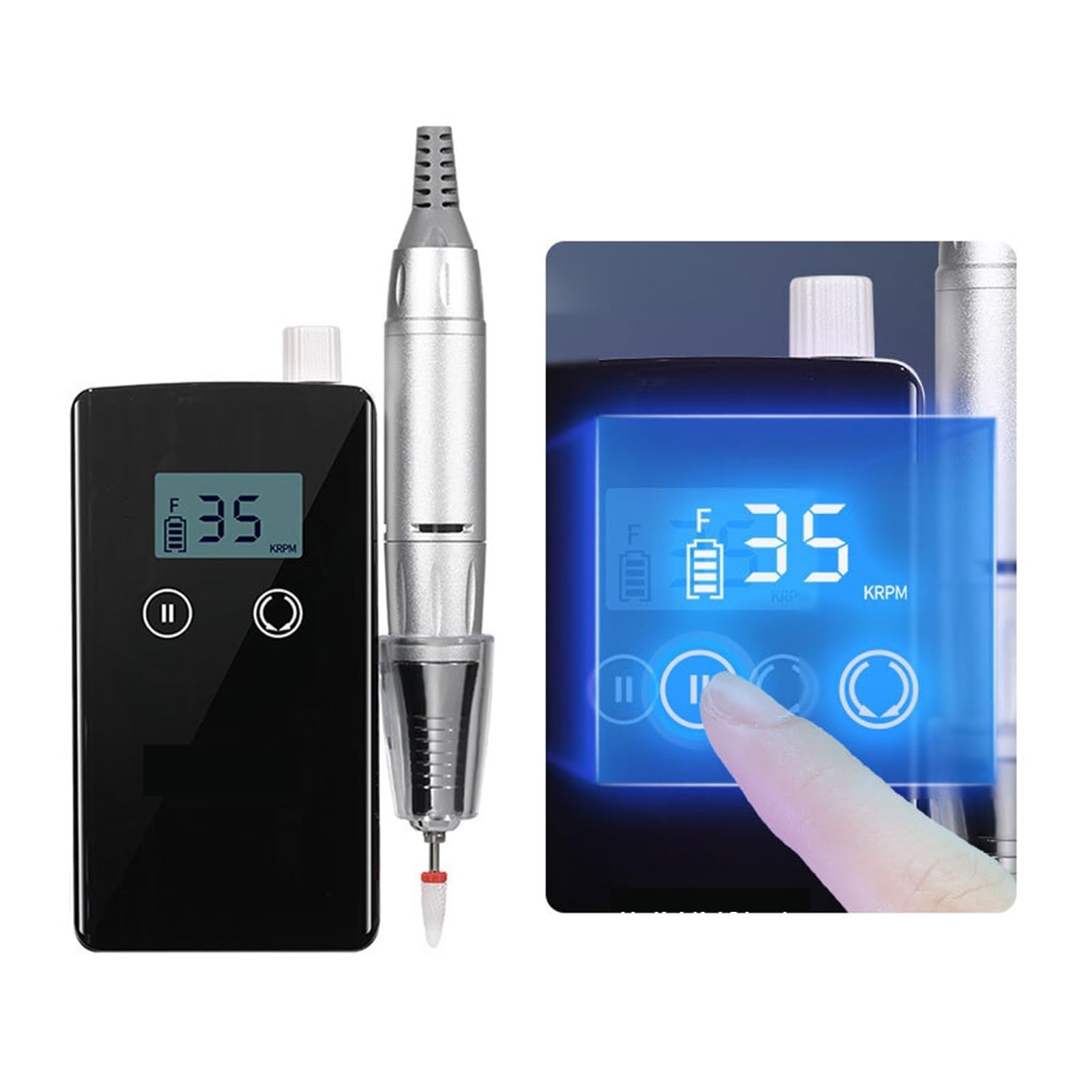 Wiertarka do paznokci 35000RPM z wyświetlaczem LCD HD, akumulatorowy mistrz zdobienia, przenośna frezarka