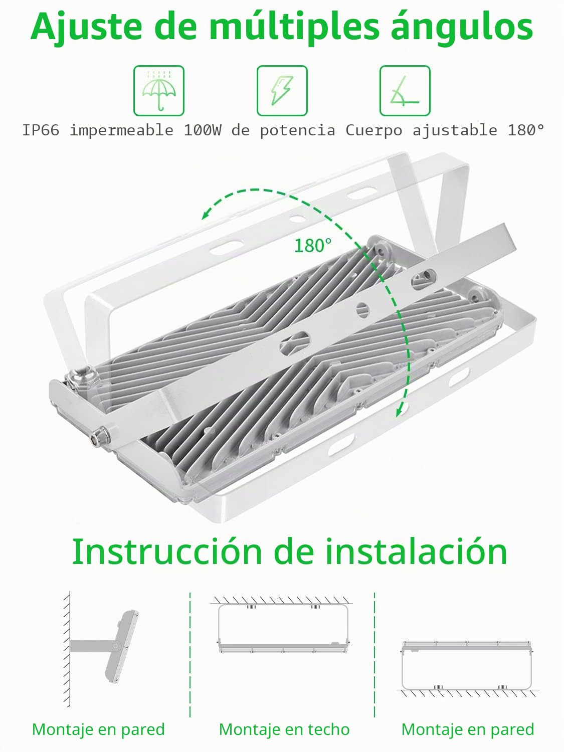 Viugreum 4 * 100W Foco Led Exterior, 10000LM Blanco Frío 6500K Foco Proyector LED 100W, IP66 Impermeable Luz de Seguridad, Led Floodlight para Jardín, Taller, Garaje[Ultrafino]