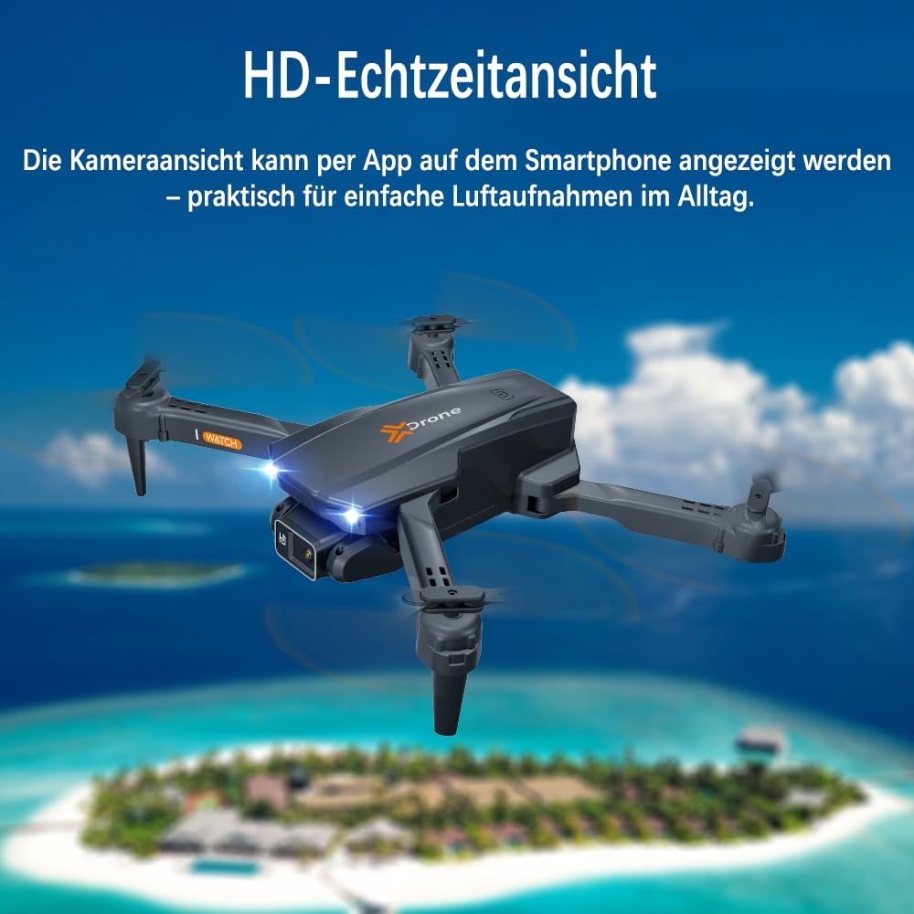 Drohne mit Kamera 4K für Anfänger, Kinder und Erwachsene, Mini Drohne mit WiFi, 2 Akkus, Ein-Knopf Start/Landung, faltbarer RC Quadcopter, Schwarz