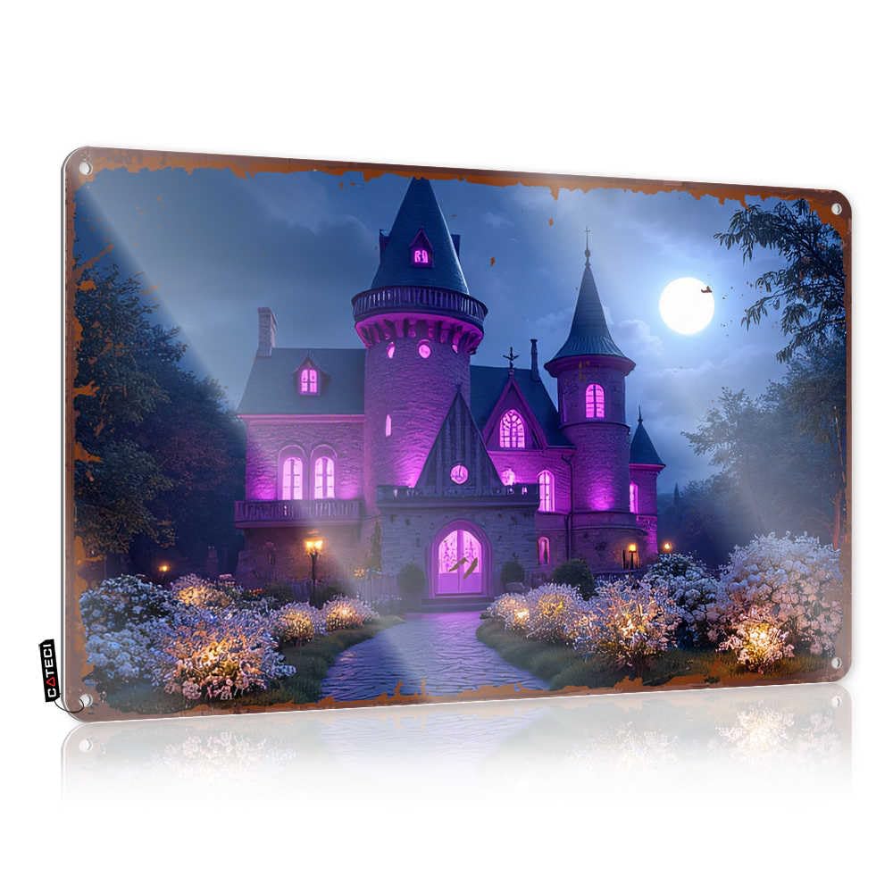 Fzfn Colour Western Home Decor Sweet Retro Wall Art - A Mystical Castle Illuminated By Moonlight Rustic Wall Art Essentials Easy Hang For Kitchen Bar(30X40cm)