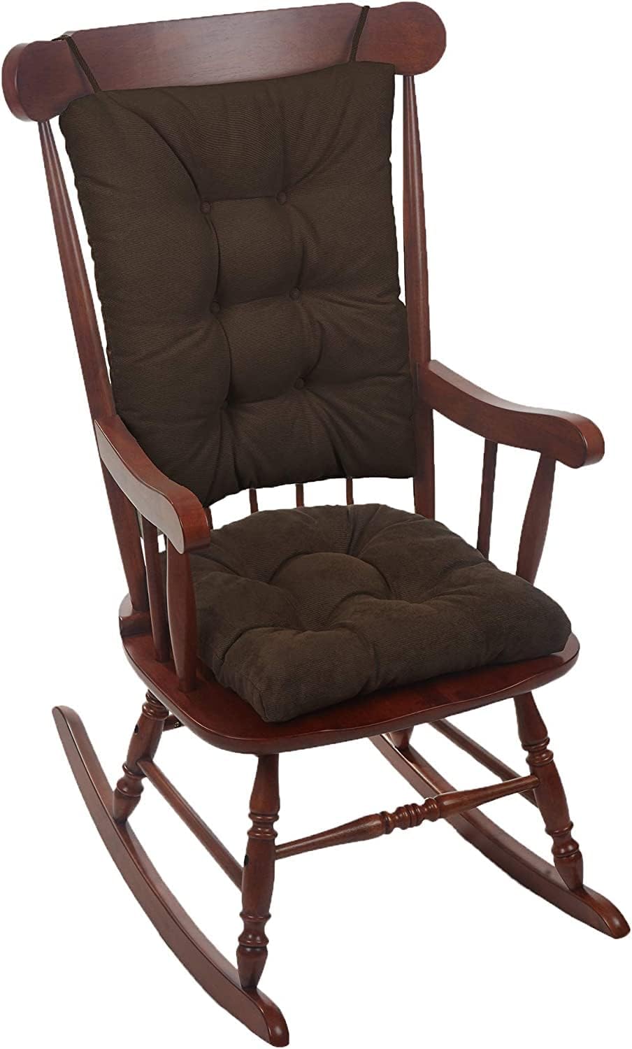 Klear Vu Omega Non-Slip Rocking Chair Cushion, Assembled in USA, Thick Tufted Design, Includes Seat Pad & Back Pillow with Ties, 17x17 Inches, 2-Piece Set, Twillo Chocolate Brown 2 Count