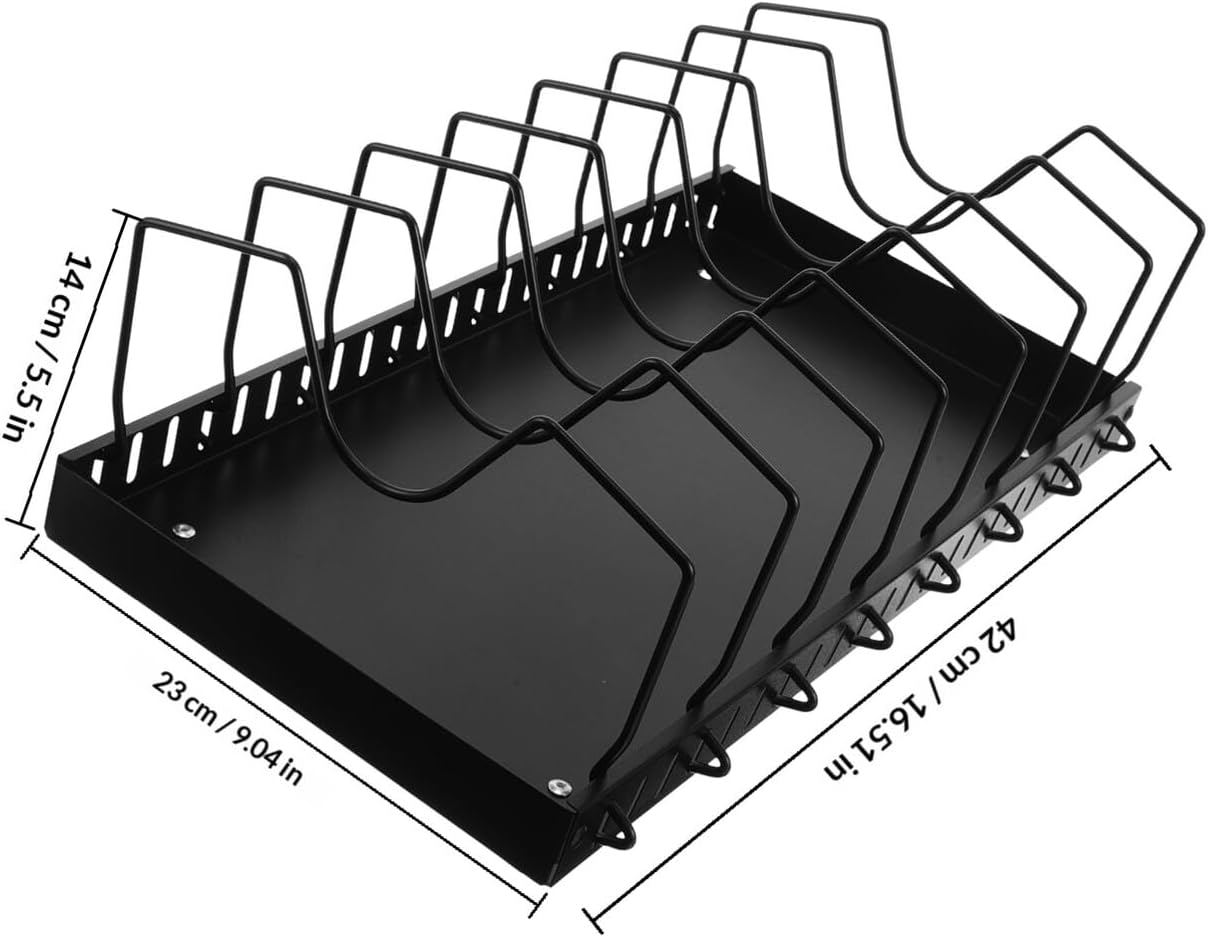 DOITOOL Adjustable Pull-out Pot Lid Holder and Pan Rack with 7 Compartments, 42cm Slide Rail Kitchen Cabinet Organizer for Cookware and Cutting Board Storage, Black