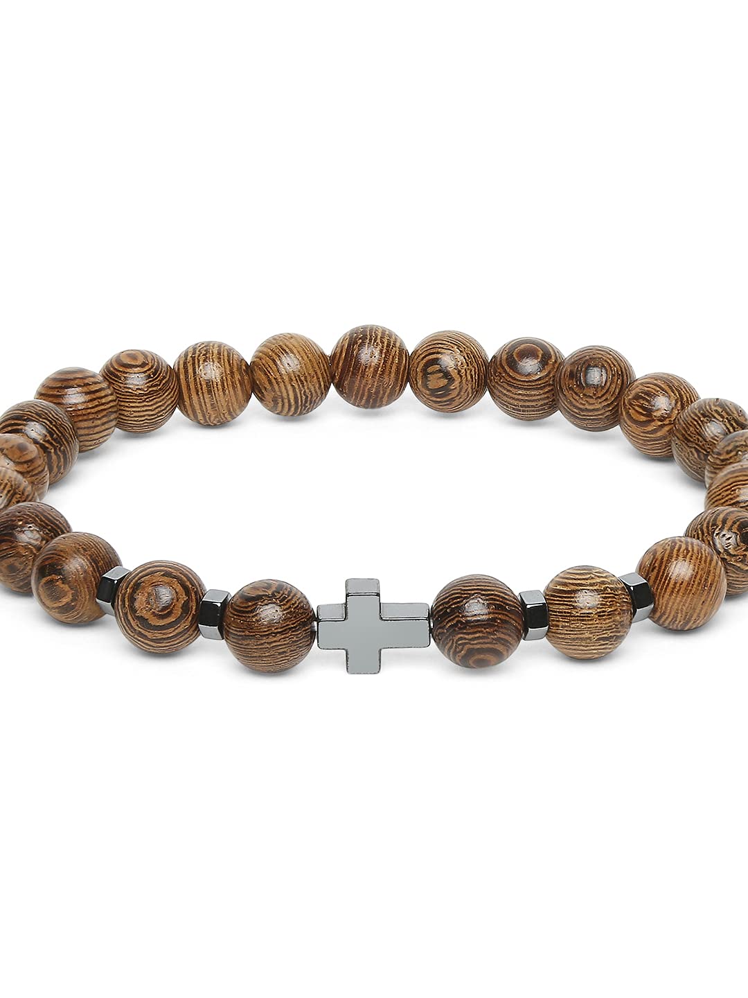 Fabula by OOMPH Jewellery Brown Wooden Beads with Titanium Jesus Cross Adjustable Bracelet for Men & Boys (B089T5DW62) Amazon Price History, Amazon Price Tracker