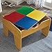 KidKraft 2-in-1 Reversible Top Activity Table with 200 Building Bricks and 30-Piece Wooden Train Set, Natural, Gift for Ages 3+