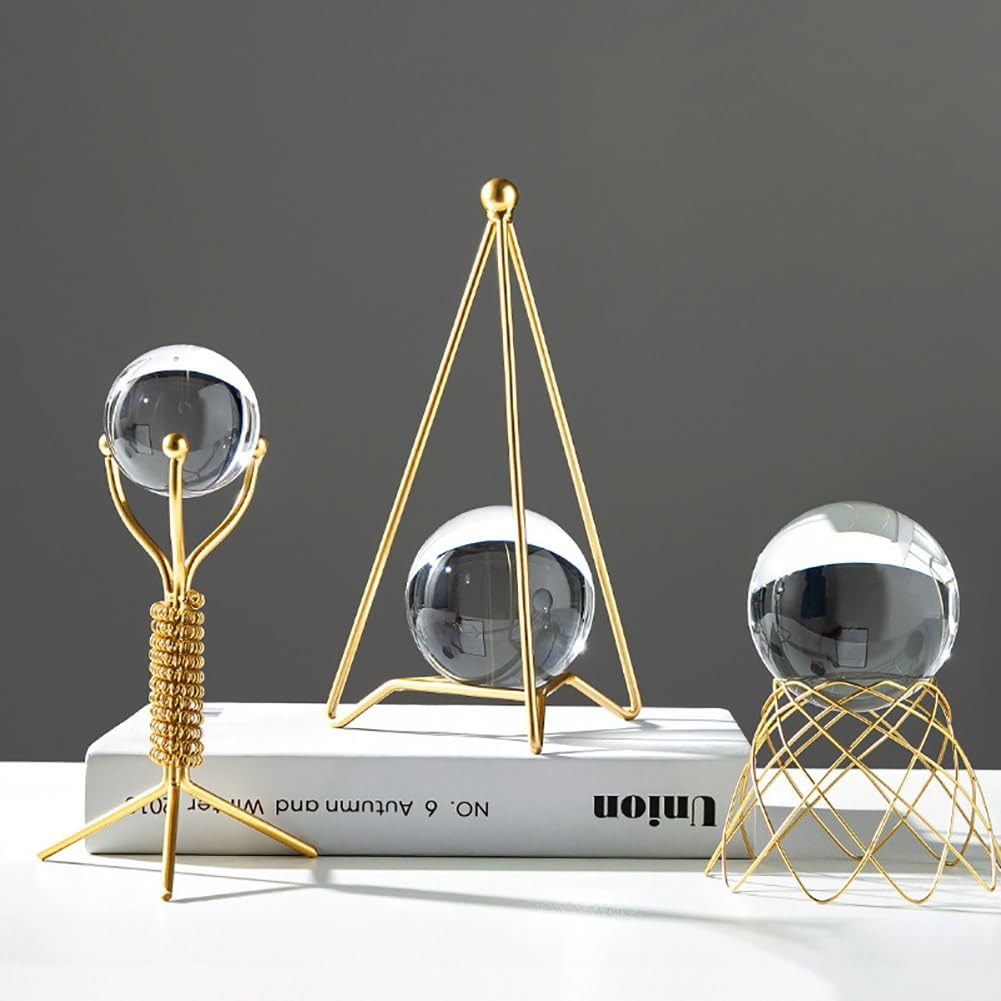 Sfera Di Vetro Trasparente, Sfera Di Cristallo Trasparente Con Supporto Dorato,Sfera Di Vetro Arte Astratta Moderna, Sculture In Metallo Fatte A Mano, Arte Di Ferro Per Ufficio A Casa, Soggiorno ( Col