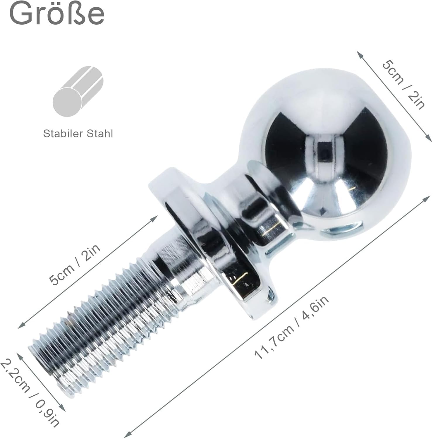 Vite per gancio di traino da 22 mm, adatta per bielle con carichi fino a 3,5 tonnellate, supporto da campo con testa sferica da 50 mm 3,5 t