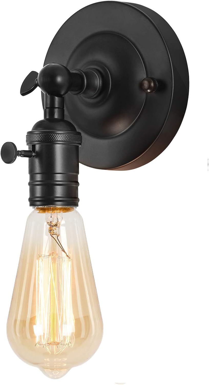 HAITRAL Swing Arm Wall Sconce- Rustic Industrial Wall Lamp with Adjustable Angle, Black Wall Sconce Lighting for Bedside, Farmhouse, Hallway, Kitchen, Bedroom, Store, Office (Bulb is Not Included)