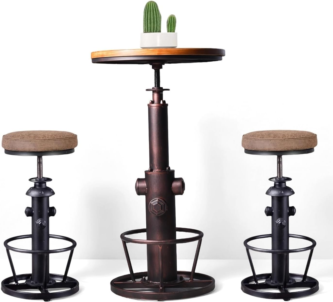 Industrial 3 Pieces Bar Table Set Vintage High Pub Table with Chairs Farmhouse Fire Hydrant Design Coffee Table Set for Kitchen Office Hallway