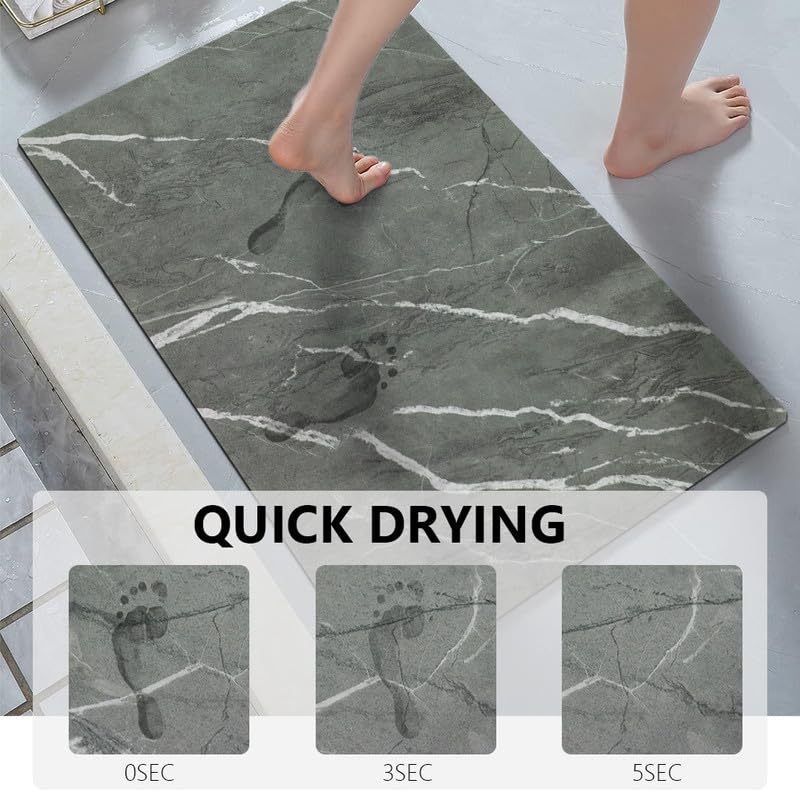 SUWUYUE Bath Mat Rug, Quick Dry Super Absorbent Bathroom Mat, Non Slip Stain Resistant Bathroom Floor Mat Washable Ultra Thin Bathmat Fit Under Door for Shower Room, Dark Gray Marble, 3ft x 4ft