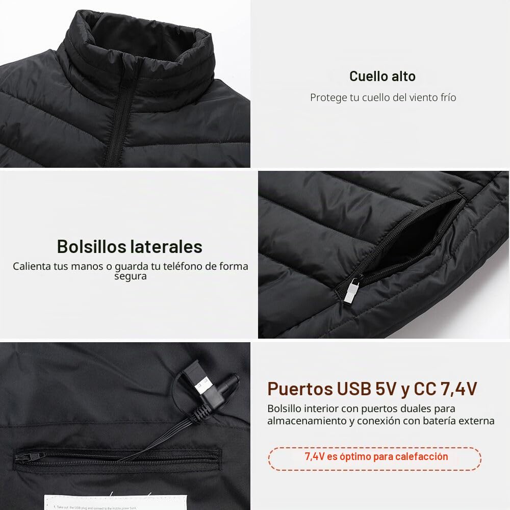 Amurhey Chaleco calefactable hombre y mujer con 21 zonas de calor y compatible con 5V/7.4V, NEW 2025 – Chaleco calefactable, chaqueta eléctrica, chaleco térmico unisex (batería externa no incluida)
