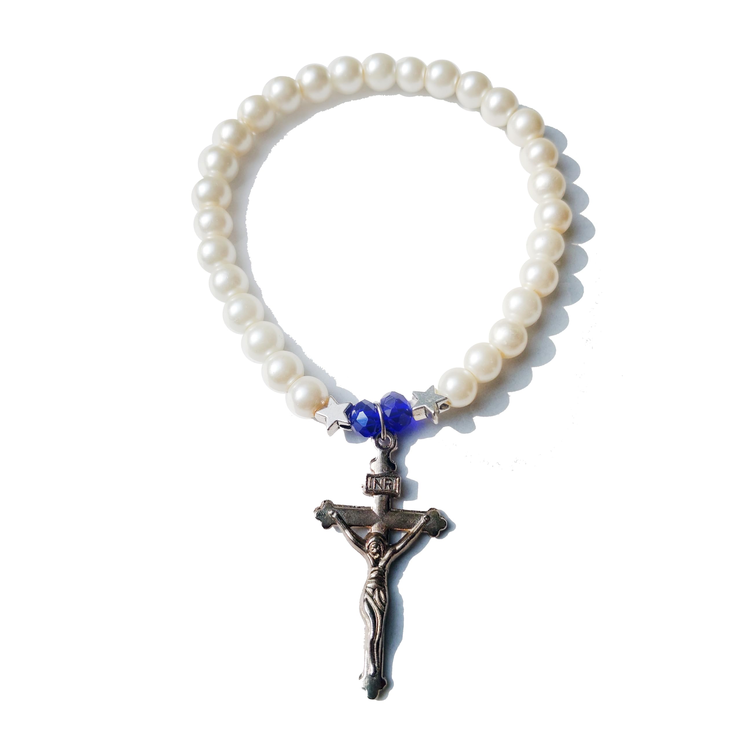 White And Blue Beaded Aesthetic Elastic Bracelet With Jesus Cross Charm For Men, Women, Boys, Girls, and Gender Neutral (B0CP5YQJYH) Amazon Price History, Amazon Price Tracker