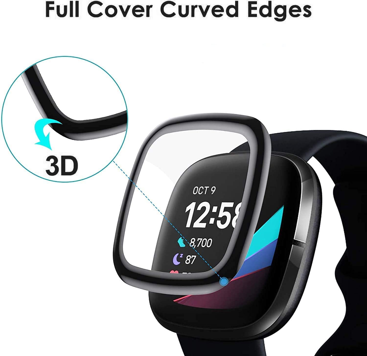 Young & Ming [3 Pezzi] Vetro Temperato Per Fitbit Charge 6/Charge 5, 3D Curvo, Bordi Arrotondati, Nero - 2