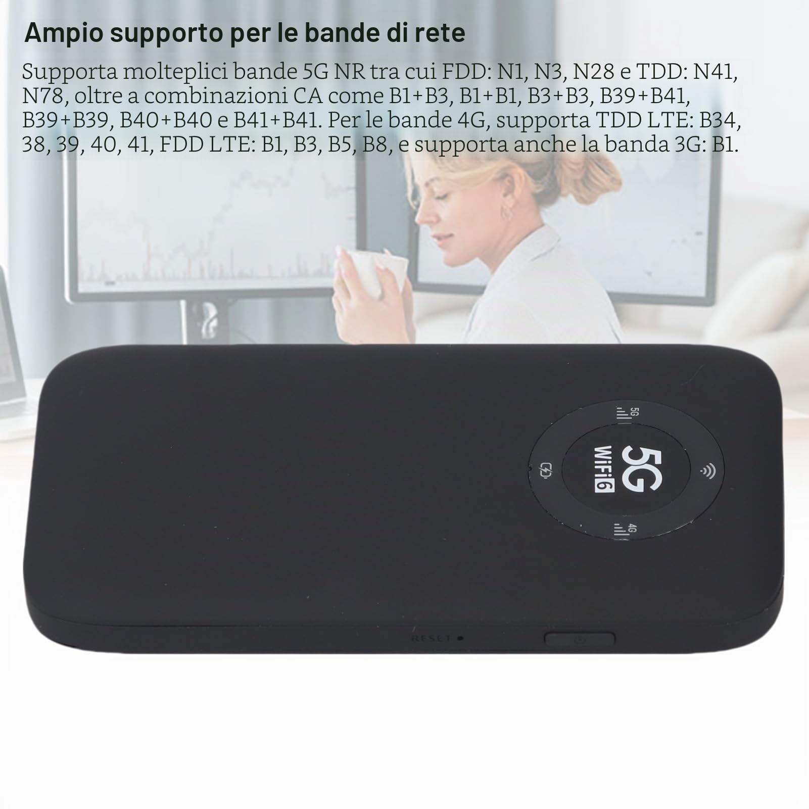 5G Mobile Hotspot WiFi 6 Router Portatile con Batteria da 7100 MAh 2,77 Gbps Scarica 16 Dispositivi Supporto per la Casa di Viaggio, Home, Office (ferroso)