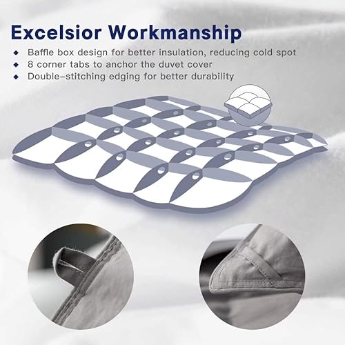 Miniatura 5 de Edredón de plumón de ganso blanco fusión, pesado y cálido para el invierno, relleno de plumón 650, exterior de 100% algodón, 300 hilos,