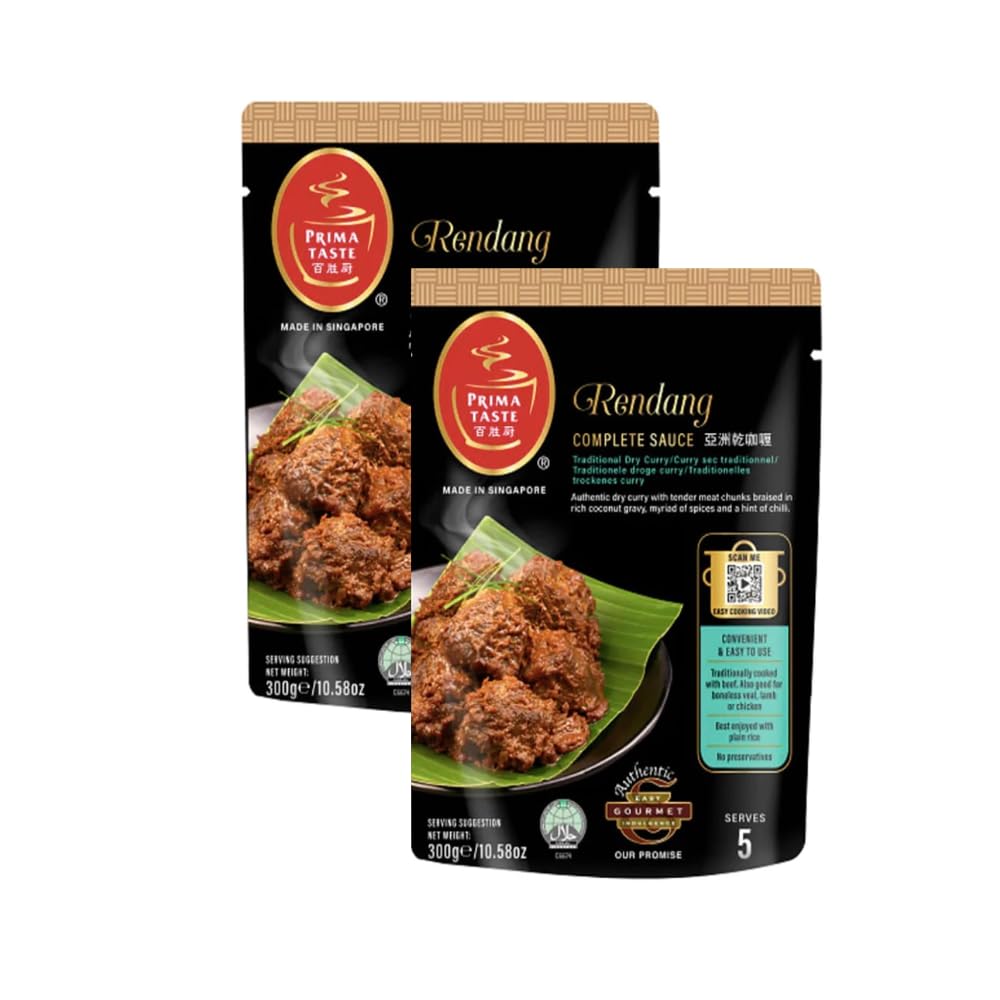 Prima Taste Rendang Complete Sauce 300g | Convenient & Easy To Use Authentic Singapore Dry Curry Paste x Pack of 2