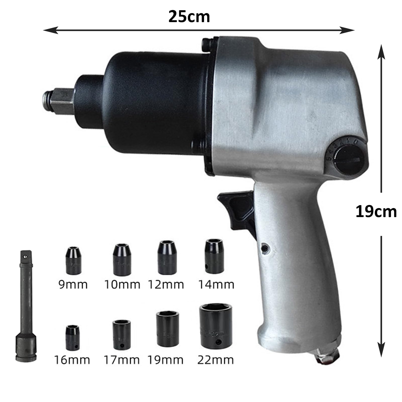 Vanwoke Avvitatore pneumatico ad alta coppia da 1000 N.m con azionamento ad aria compressa da 1/2 pollici con velocità a 5 modalità 6000 giri/min Kit chiave a percussione a doppio martello resistente