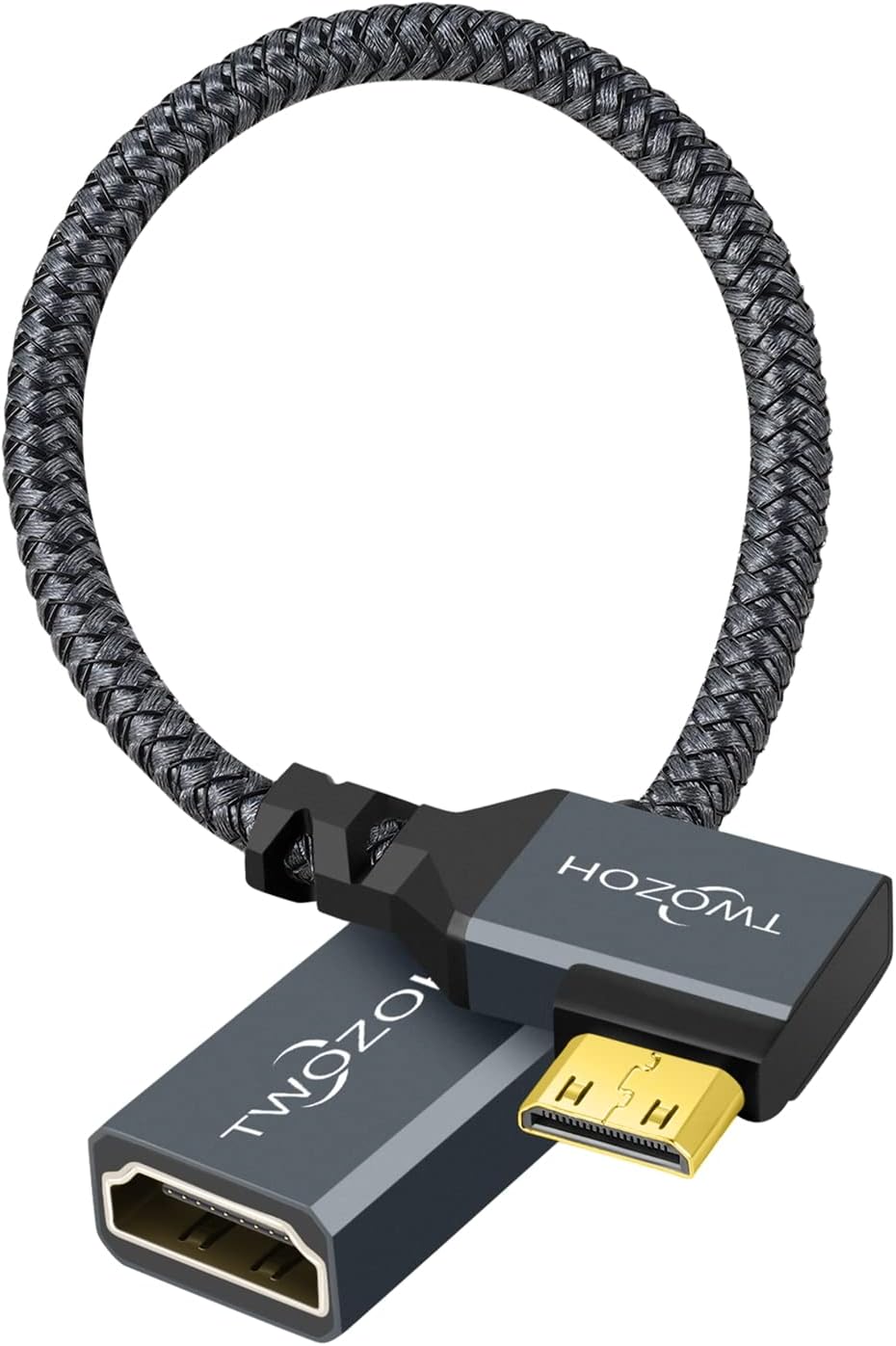 Twozoh 90° Degree Left Angle Mini HDMI Male to HDMI Female Cable 0.6FT, Angled Mini HDMI to HDMI Adapter Cable Support 3D/4K 1080p