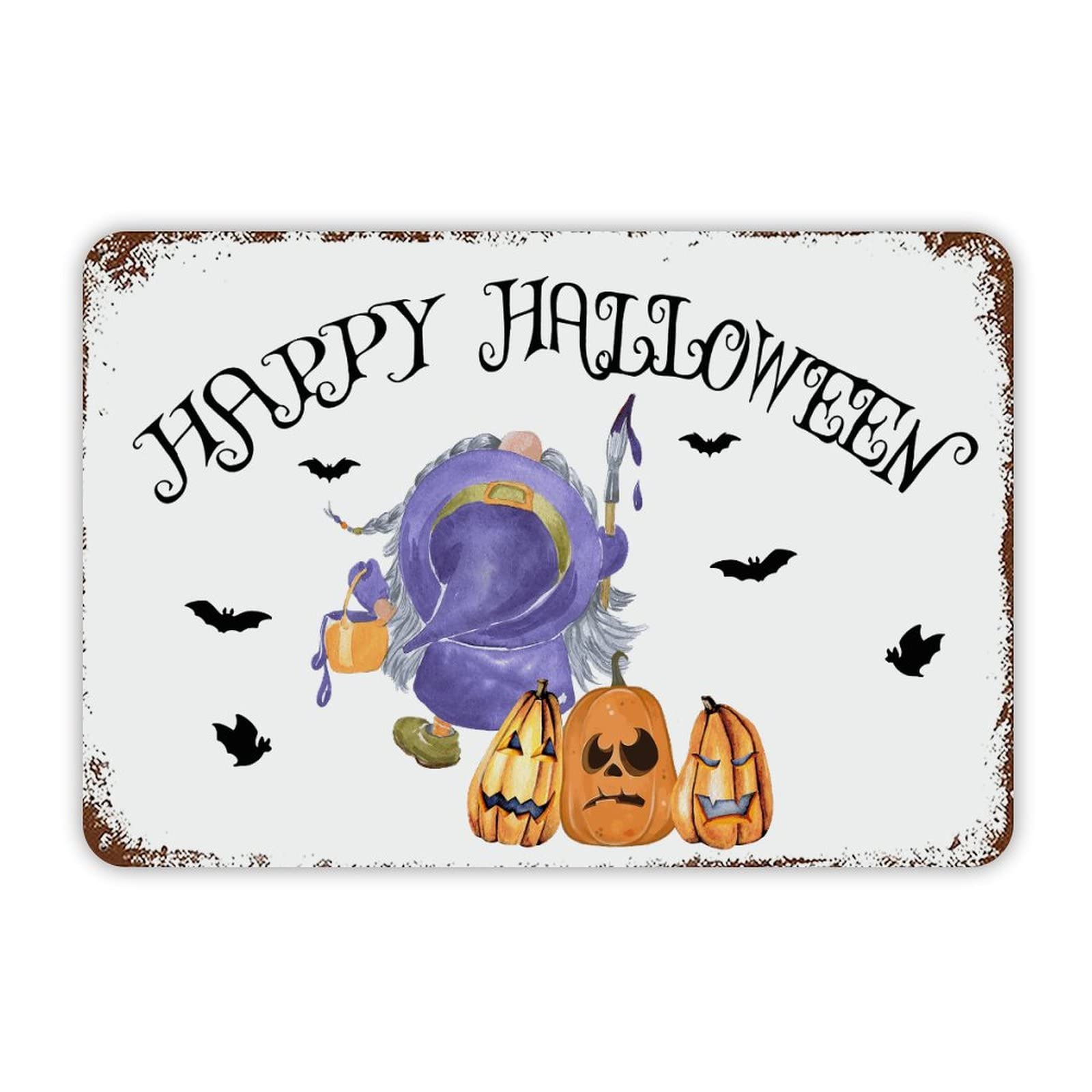 ENEDNATE Happy Halloween Gnome Pumpkins Vintage Man Cave Metal Sign 8x12 Inch Decorative Aluminum Tin Sign for Indoor Outdoor Kitchen Bar Restaurant Cafe Pub Wall Art Decor Hanging Poster