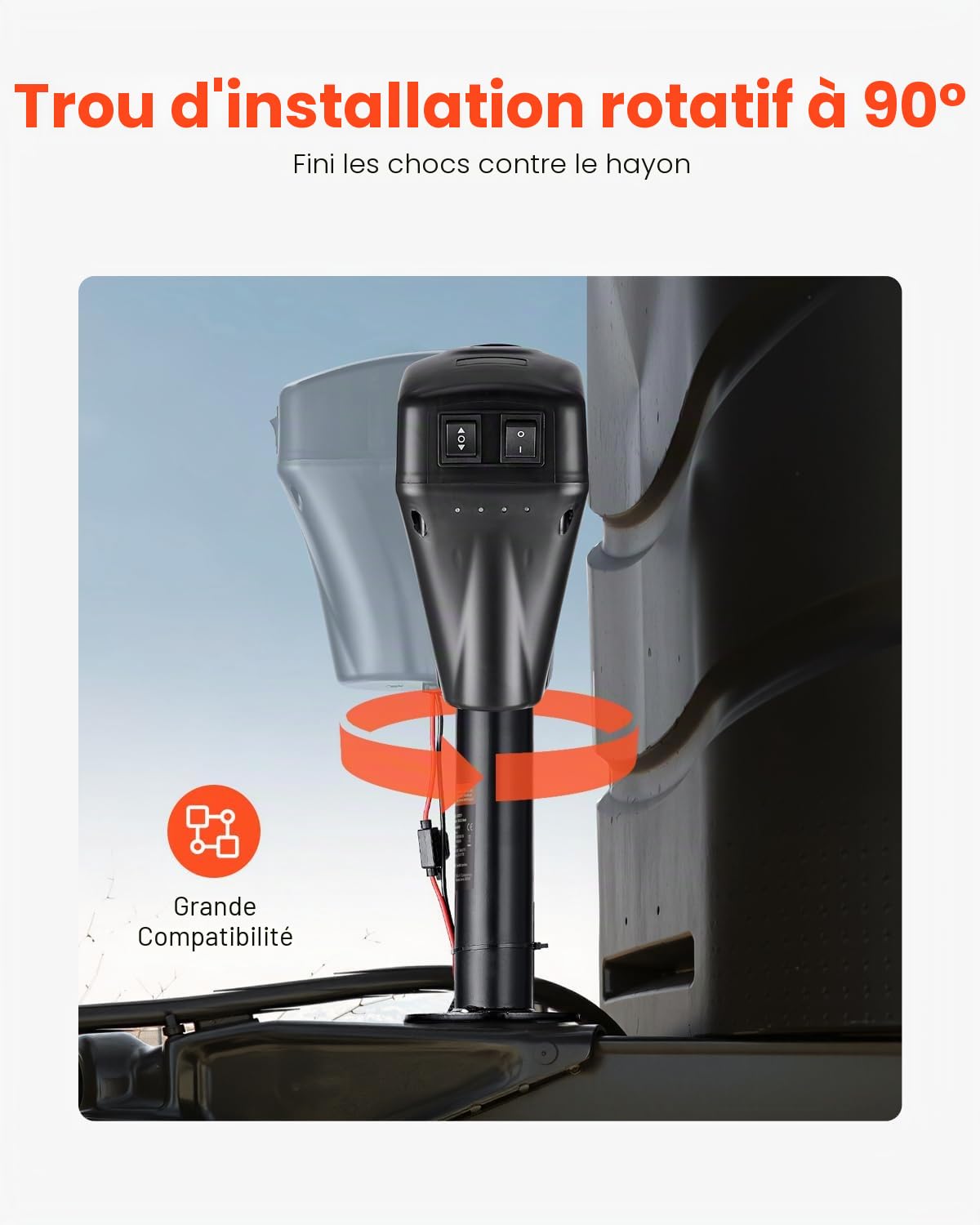 VEVOR Cric de Remorque Électrique, 2267 kg, Cric de Camping-Car Robuste avec Connecteur à 2 Voies, Manivelle, LED, Plage de Levage 255-860 mm, Résistant aux Intempéries, pour Remorques Camping-Cars