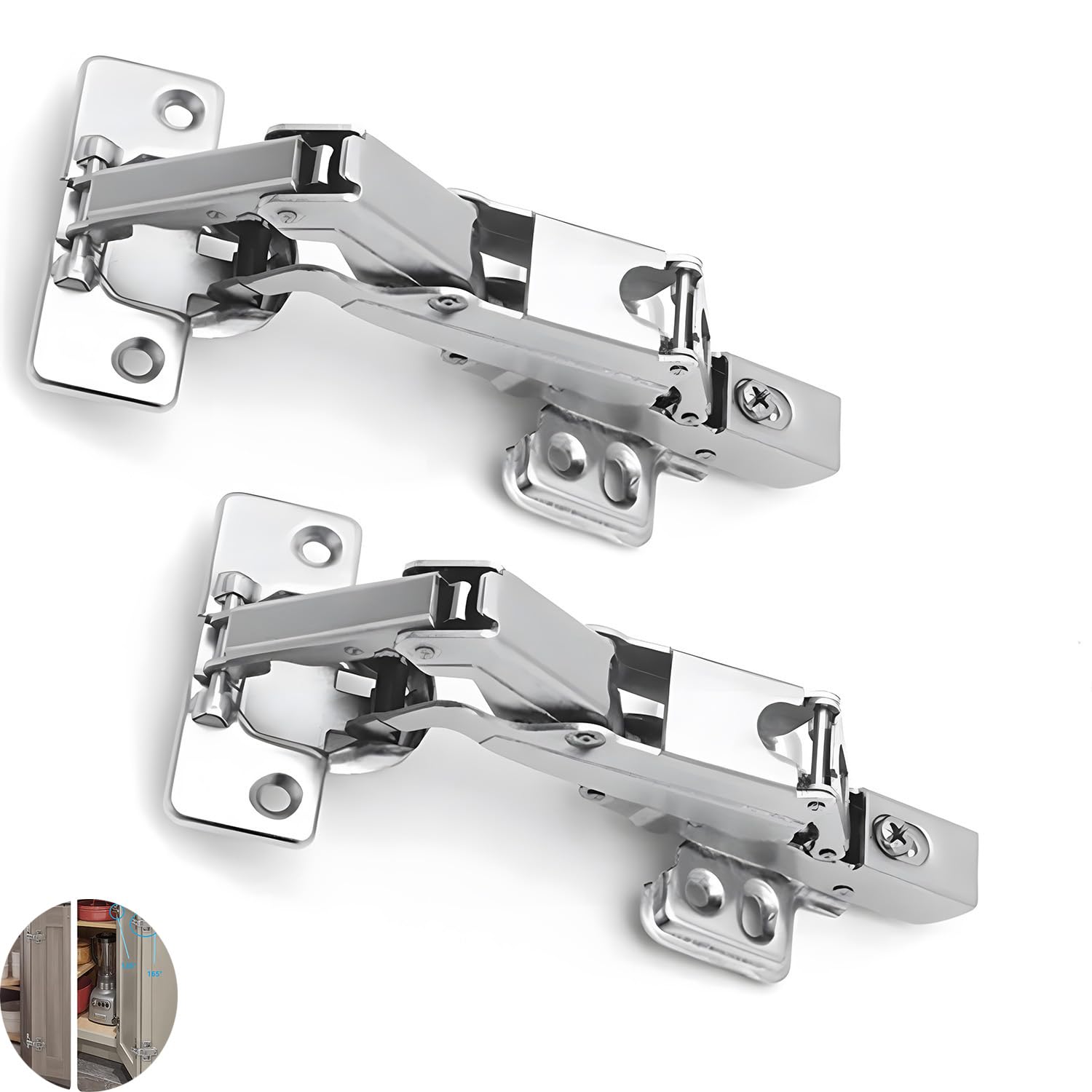 X Spring 2 PCS 165 Degree Strong & Sturdy Corner Cabinet Hinges, Soft Close, Nickel Plated, Contemporary Style, Steel, Suitable for Frameless Cabinets & More