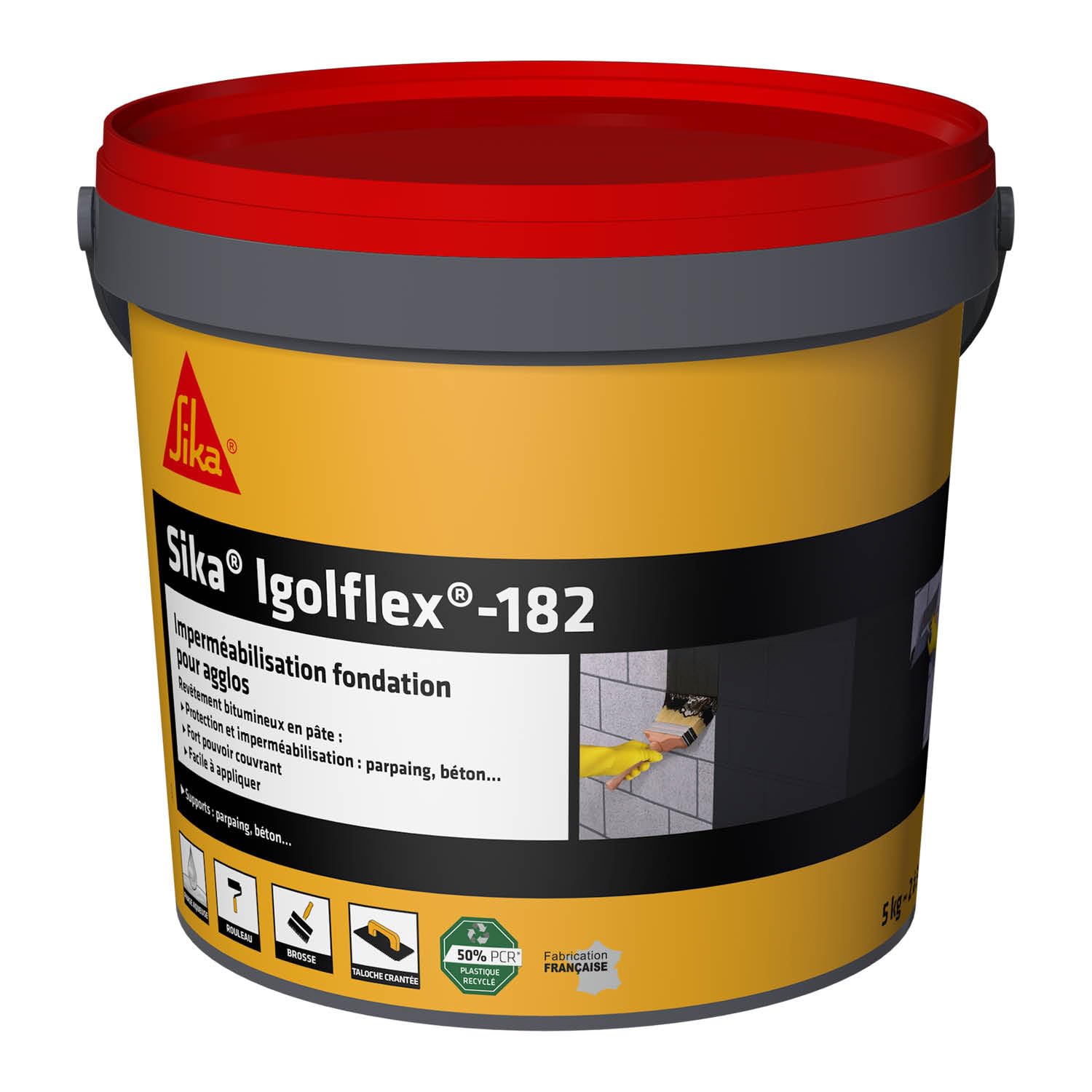 SIKA - Revêtement bitumineux en pâte - Sika Igolflex-182, Noir - Pour l'imperméabilisation et la protection des murs de fondations - Prêt à l'emploi - Fort pouvoir couvrant - Application facile - 5kg