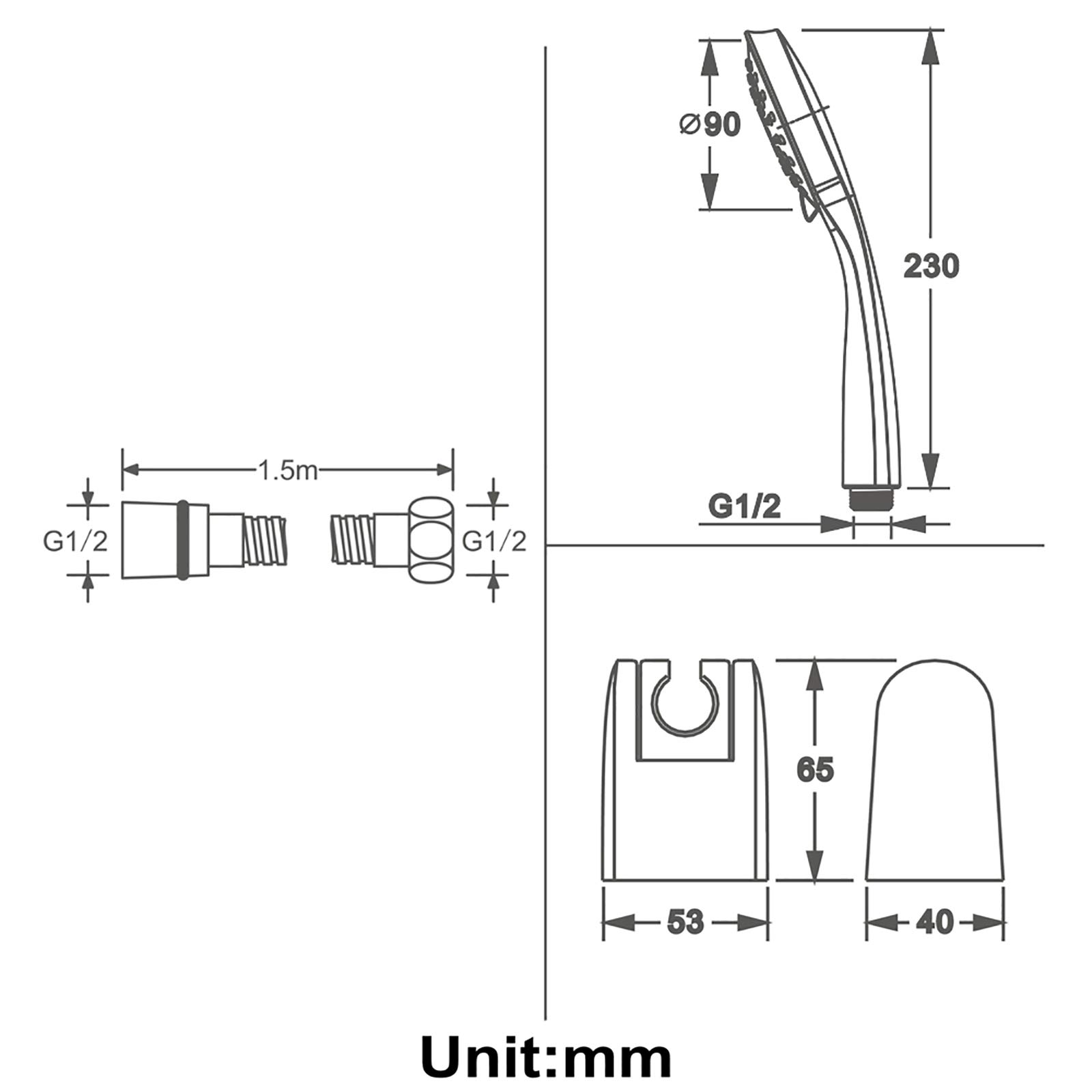 Juego de Cabezal de Ducha de Mano Universal Cromado con 5 Modos de Agua, rociador de Ducha de Mano de Alta presión ABS con Soporte ABS y Manguera de Ducha de Acero Inoxidable