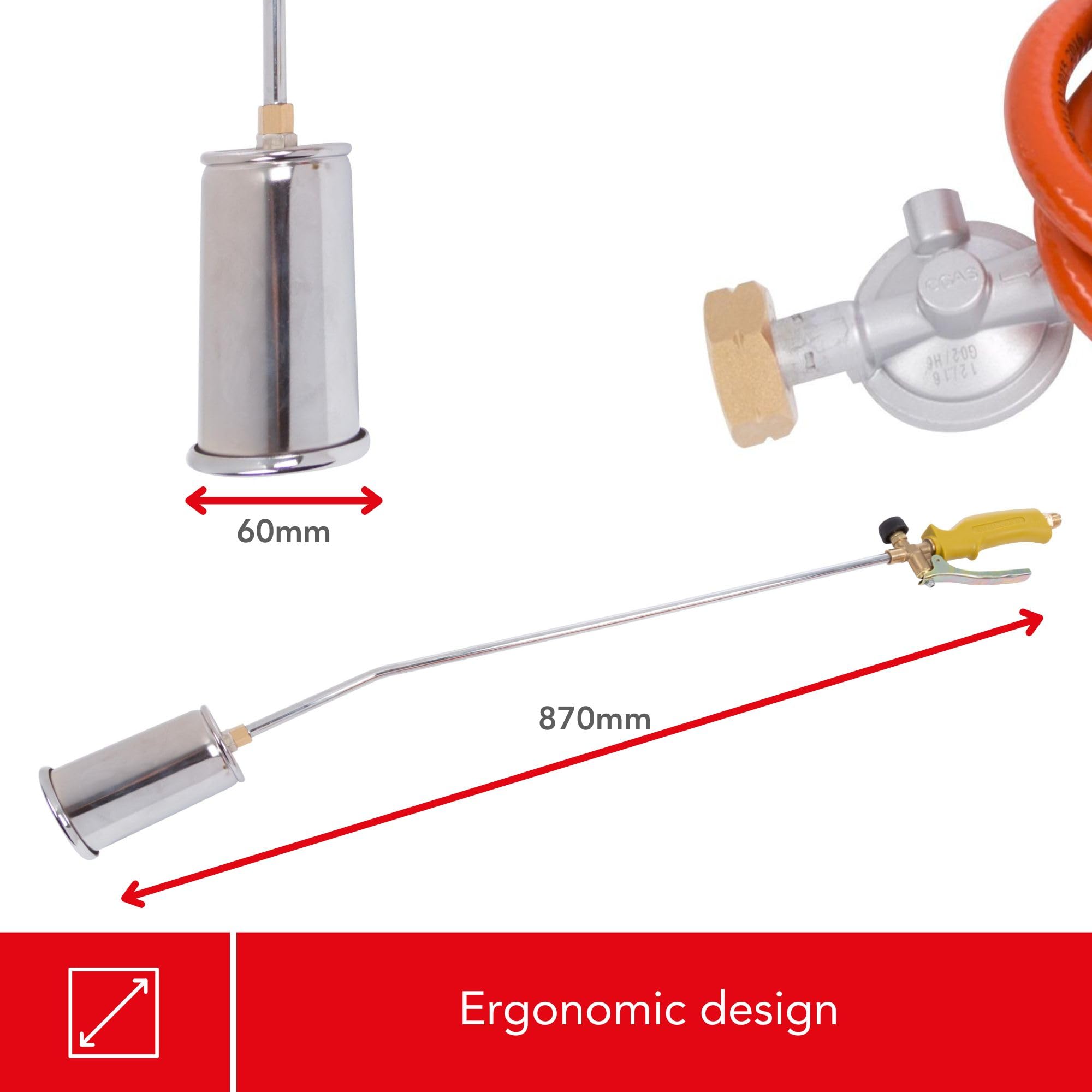 Toolland Désherbeur thermique à gaz, régulateur de pression, tuyau 5 m