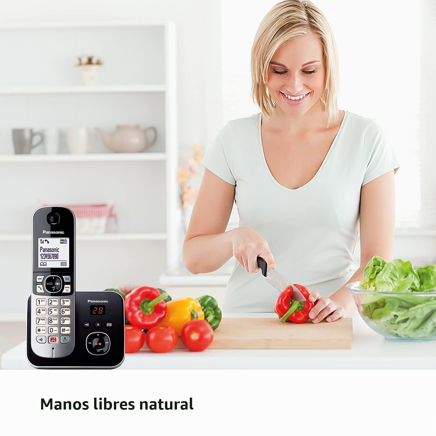 Panasonic KX-TG6864GB - Teléfono inalámbrico con 4 teléfonos y contestador (hasta 1.000 números de teléfono, tamaño de fuente clara, auricular potente, manos libres dúplex) color negro y plateado