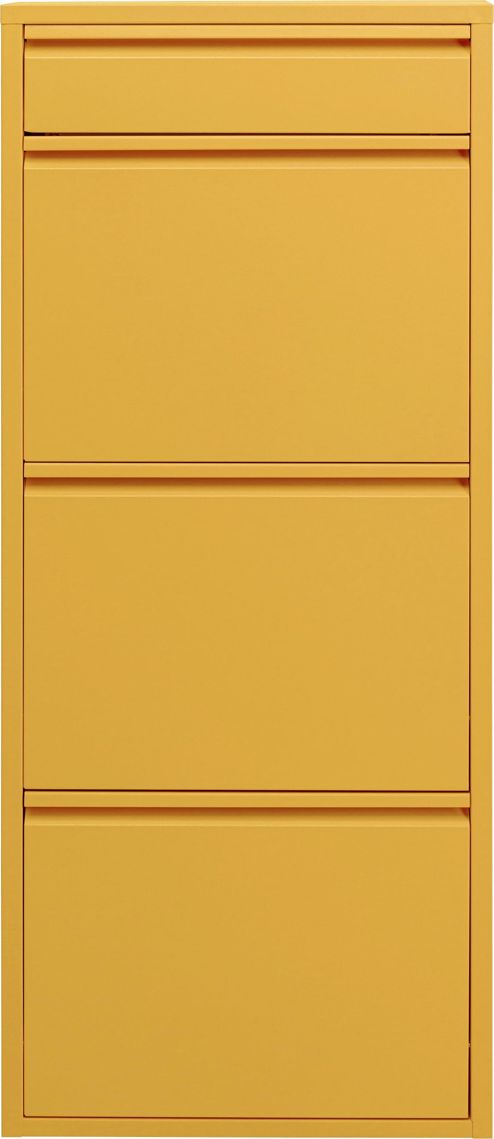 Kare Design Schuhschrank Caruso 3+1, Gelb, schmal, platzsparend, 119x50x15 cm, mit Schlüsselfach, Schuhkipper, Stahl, mit Platz für 6 Paar Schuhe, Flur