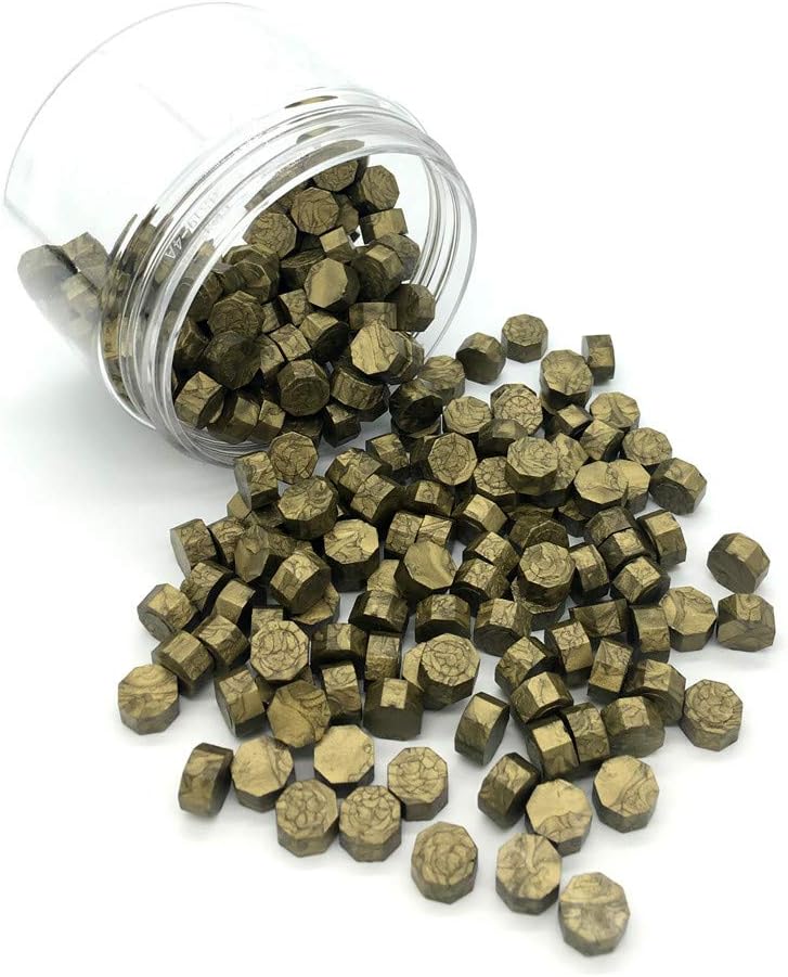 Wax Seal Beads, Moorlando 200Pcs Wax Sealing Beads for Wax Stamp Sealing, Perfect for Cards, Envelopes, Invitations, Wine Packages, Letter Sealing (Mineral Gold)