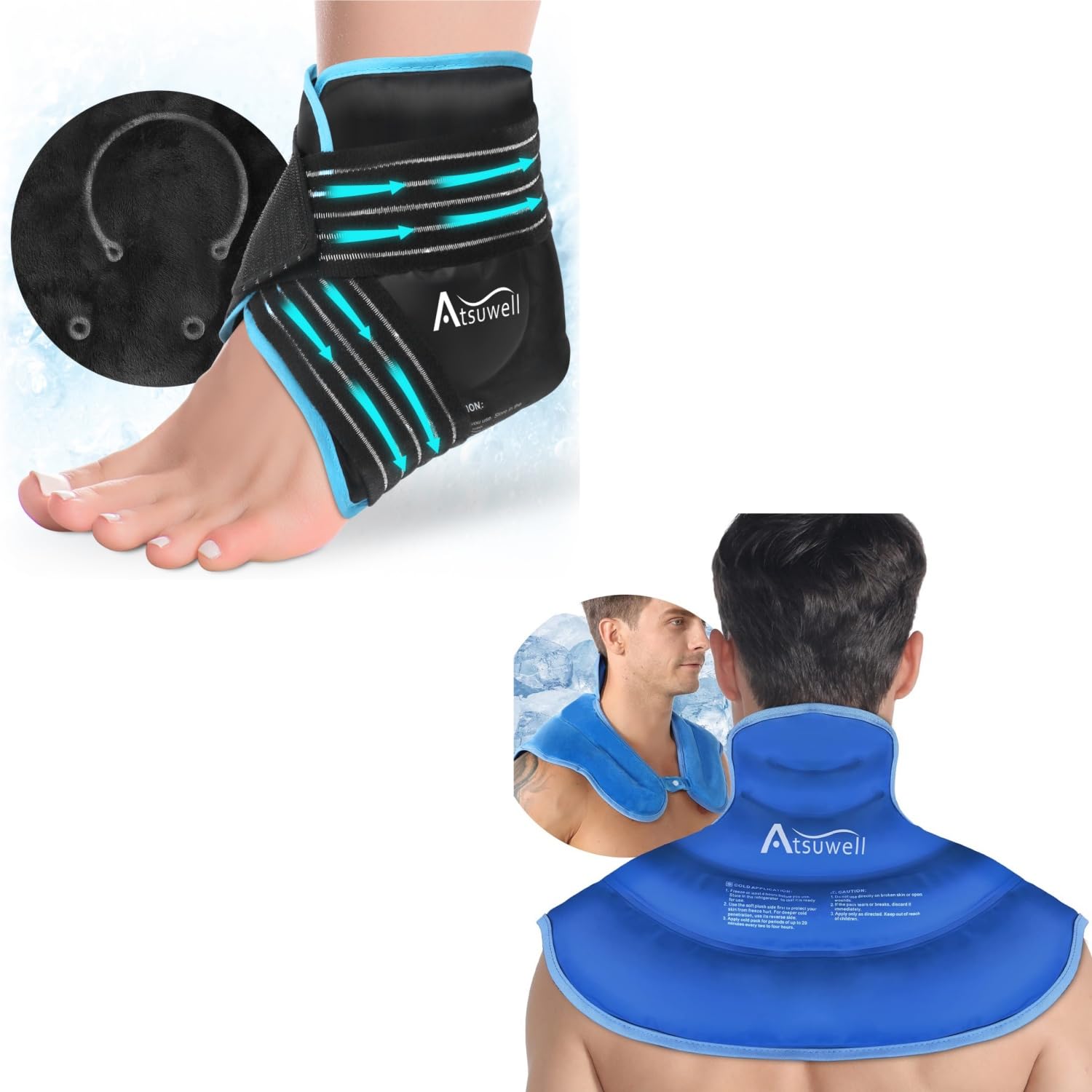 Amazon.com: Atsuwell Ankle Ice Pack Wrap and Ice Pack for Neck and