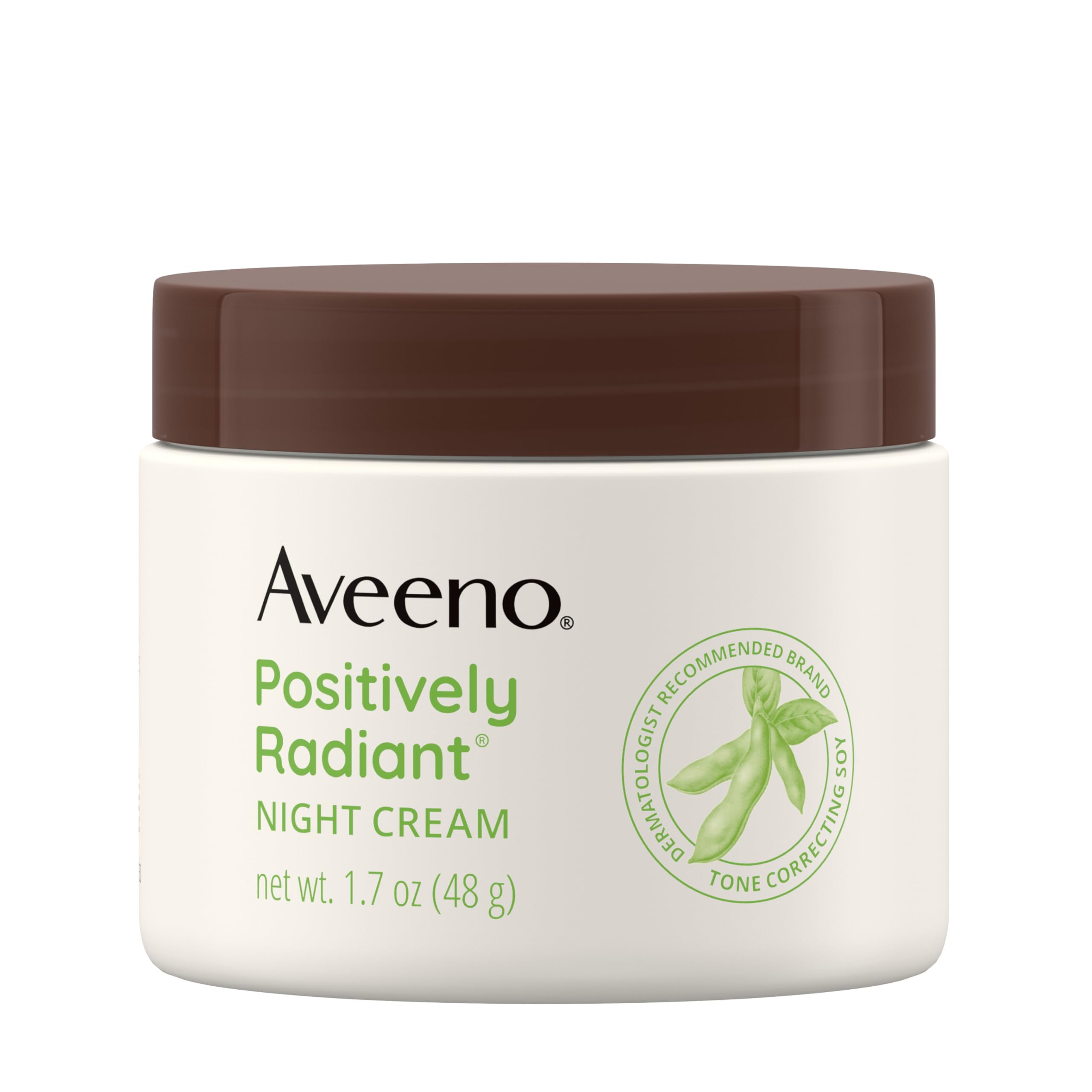 Aveeno Positively Radiant Face & Neck Night Cream with Tone Correcting Soy & Niacinamide, Night Cream Targets Dull Skin & Evens Skin Tone & Texture, Hypoallergenic, 1.7 oz