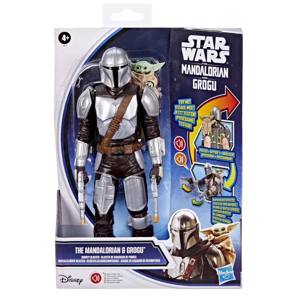 Star Wars The Mandalorian & Grogu, Bláster cazarrecompensas, Figura de acción de 28 cm con Efectos de Sonido, Juguetes interactivos para niños y niñas, Edad: 4+