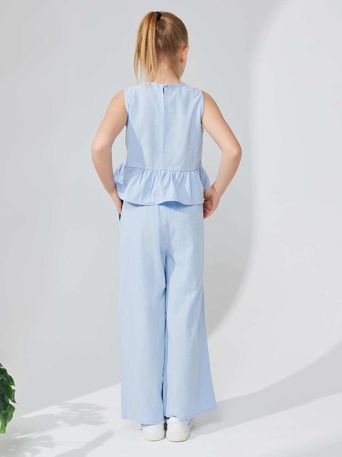 Girls’ Clothing Sets Sleeveless Bow Crop Top Wide Leg Linen Pants 2025 Summer Outfits Cute Kids Clothes - Image 5