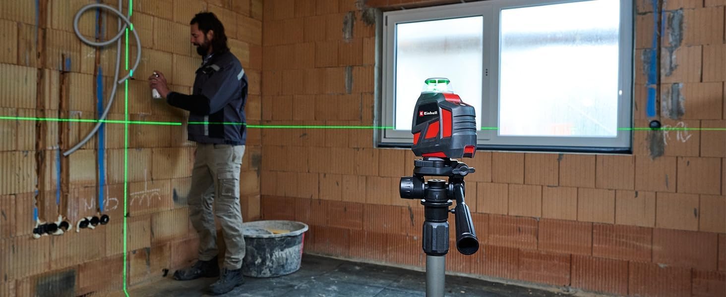 Einhell Kreuzlinienlaser TE-LL 360 G (selbstnivellierend, horizontale/vertikale grüne Laserlinien, digitale Wasserwaage, 1/4" Stativgewinde, inkl. Tasche & Wandhalterung)