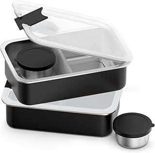 Stainless Steel Bento Lunch Box for Adult Kids, 2 Pack 33oz Leak-Proof Lunch Box Containers, Microwave-Safe, with Adjustable Divider, Convenient Metal Lunchbox for School, Travel