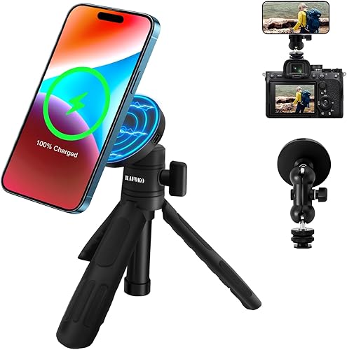 HAFOKO HA-W08 Kit de vlogging magnético selfie stick trípode con soporte de carga inalámbrica escritorio Smartphone extensión trípode mango