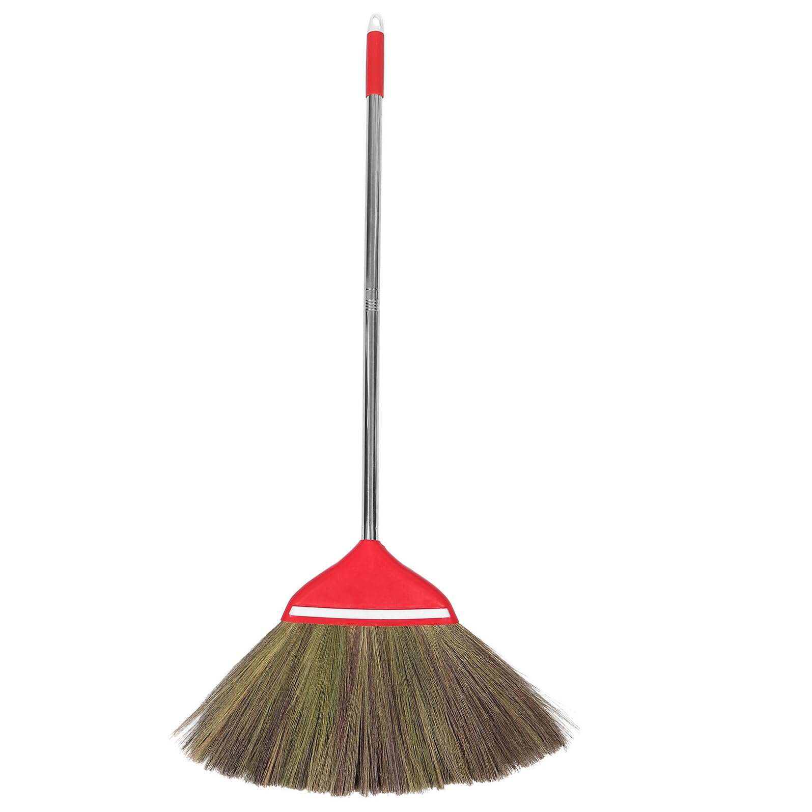 OUNONA Handgefertigter Traditioneller Haushalts Handbesen aus Naturgras Leichter Gartenbesen 106cm mit Rotem Stiel Weicher Innen und Außenbesen für Holzböden Küche Terrasse und Hof