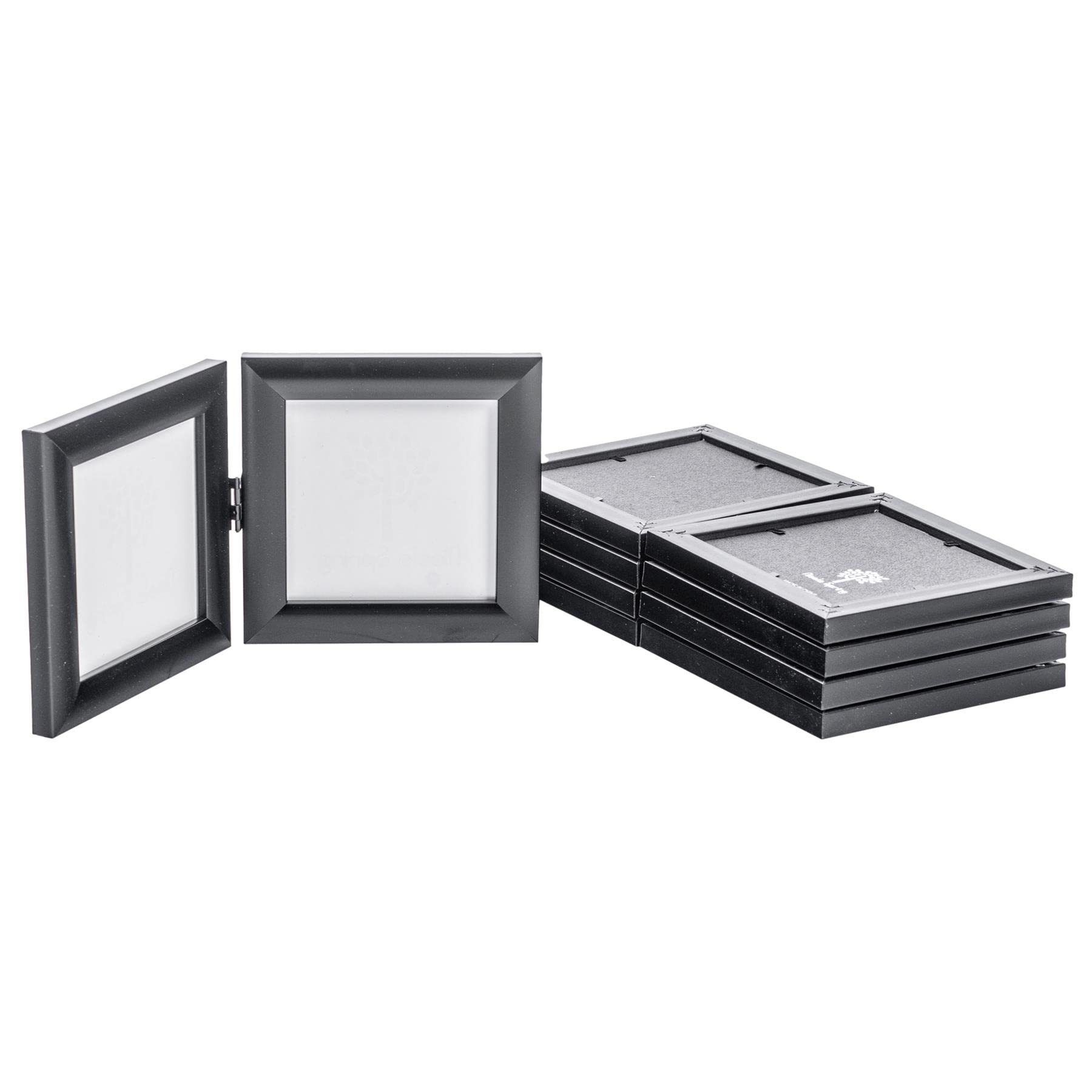 Nicola Spring Folding 2-Photo Frames - Fits Photo Size 4 x 4 (10 x 10cm) - Pack of 5 - Black Picture Frame Small Square with Stand Freestanding Certificate Display Poster