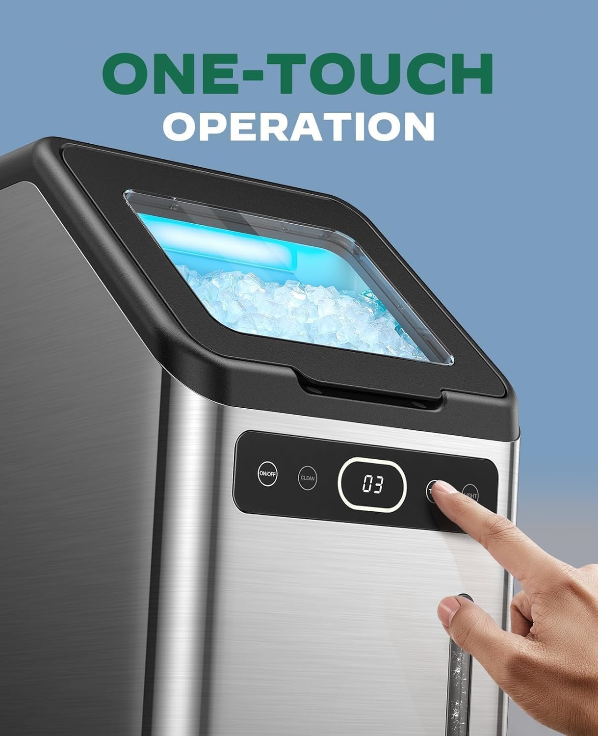 Silonn Nugget Ice Maker Countertop - 44lbs/Day Soft Chewable Pebble Ice, Self-Cleaning One-Click Operation, Stainless Steel