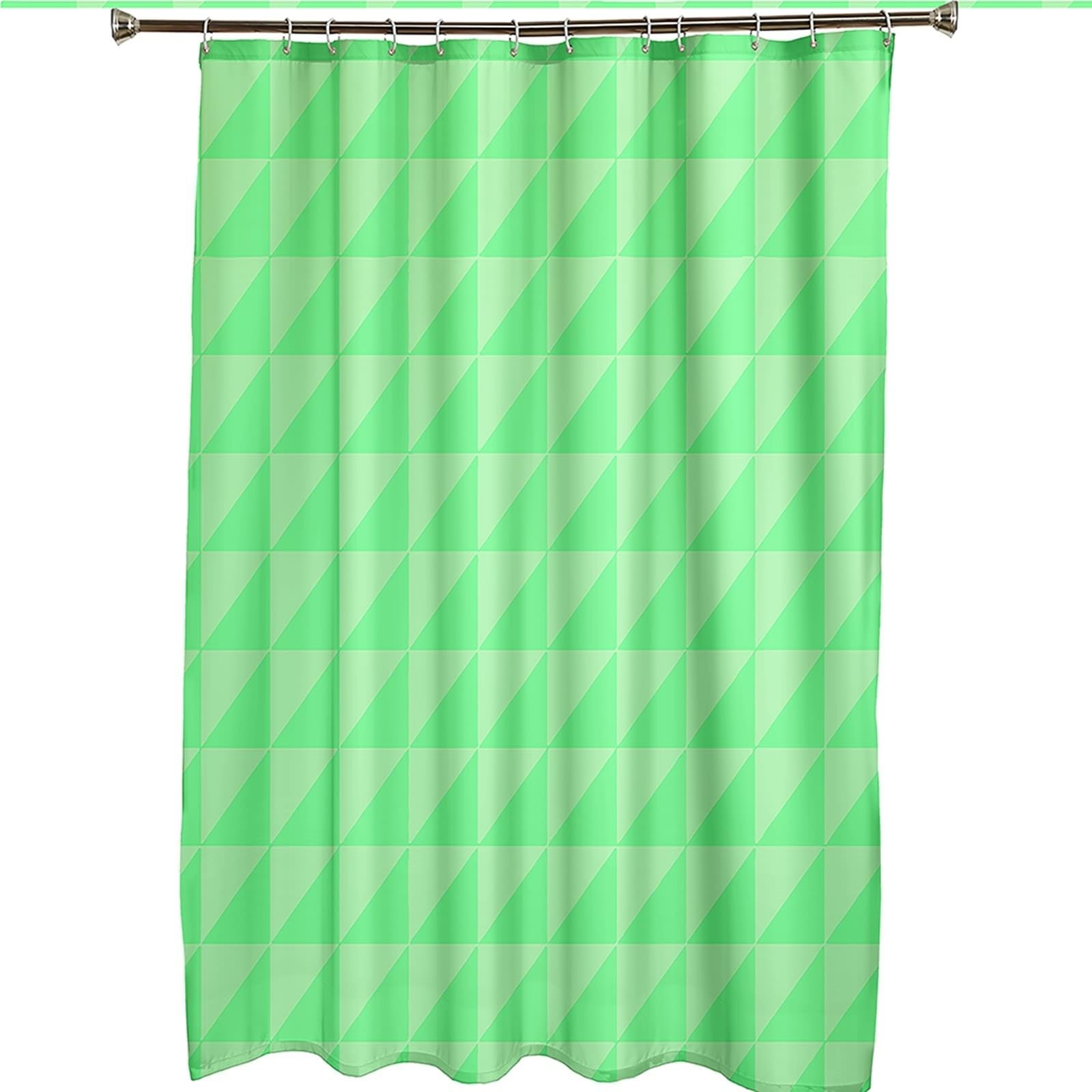 Cortina de ducha de 180 x 200 cm, textil verde, diseño de triángulos verdes, cortina de baño, tela de poliéster, resistente al moho, lavable, 1,8 x 2 m de largo (ancho x alto), incluye anillas