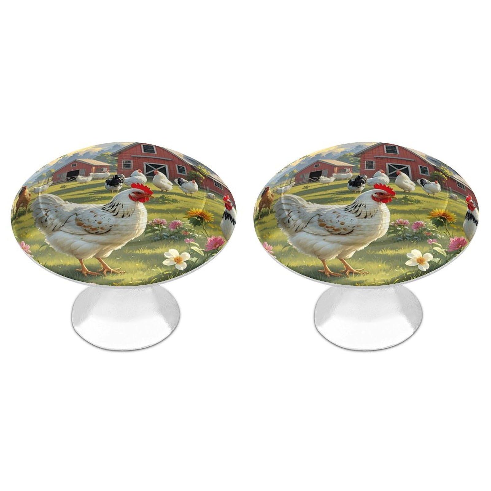 FekiLoot Round Cabinet Knob 2 Pack Kitchen Drawer Knobs Stainless Steel Round Drawer Pulls Modern Cabinet Hardware Chickens and Farm Drawer Hardware for Dresser Closet Door Knobs