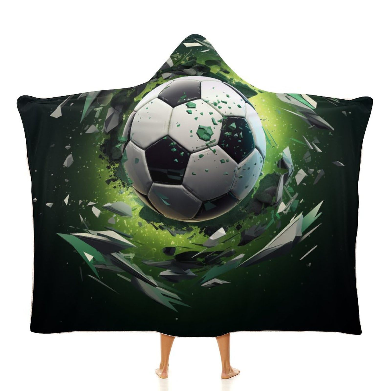 Lorolivier Women's Style-2 3D Football Soccer Gifts Wearable Cloak Hooded Blanket Soft Arctic Velvet Cute Warm Fluffy Christmas Birthday For Kids Flannel Hooded Xmas Snuggle Blanket,60"X80"