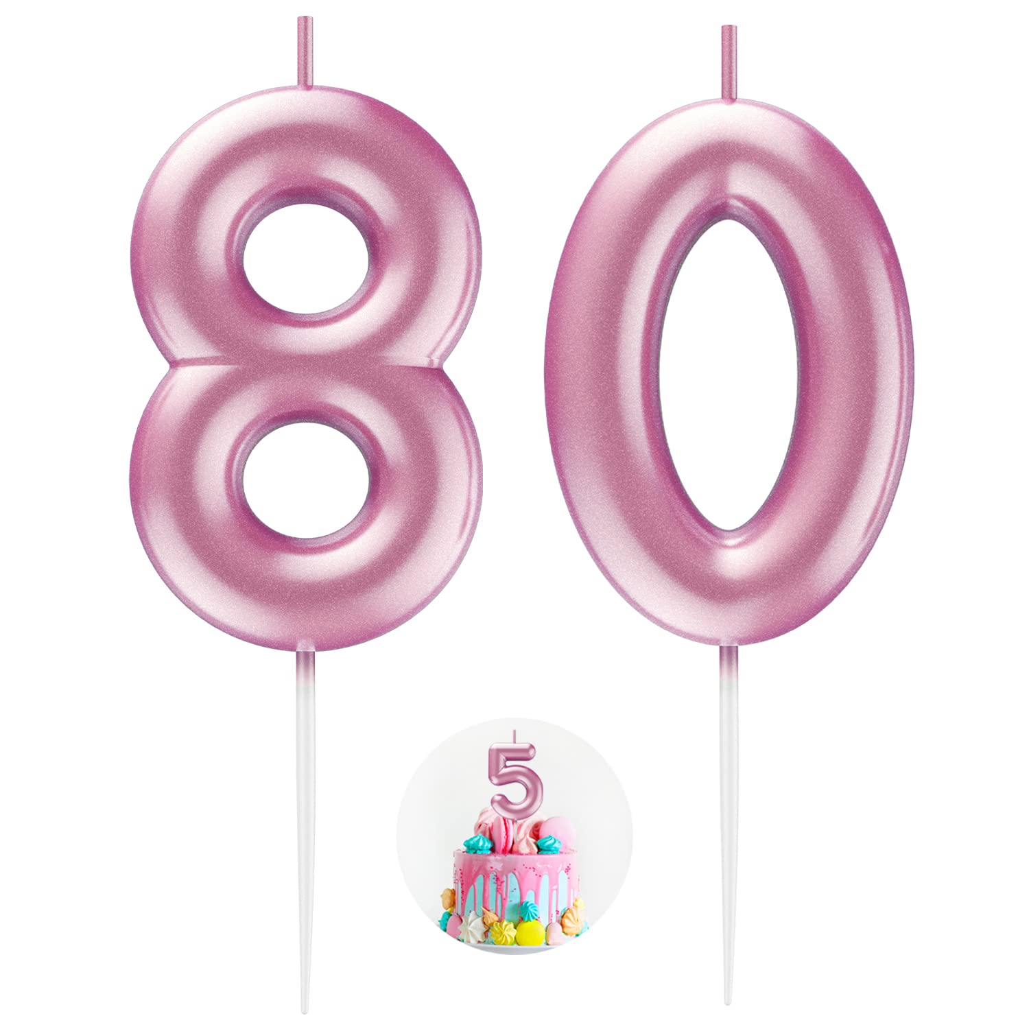 Pink Number 80 Candle Happy Birthday 3D Number Candles for Birthday Cake Party Decoration Wedding Anniversary Celebration Supplies