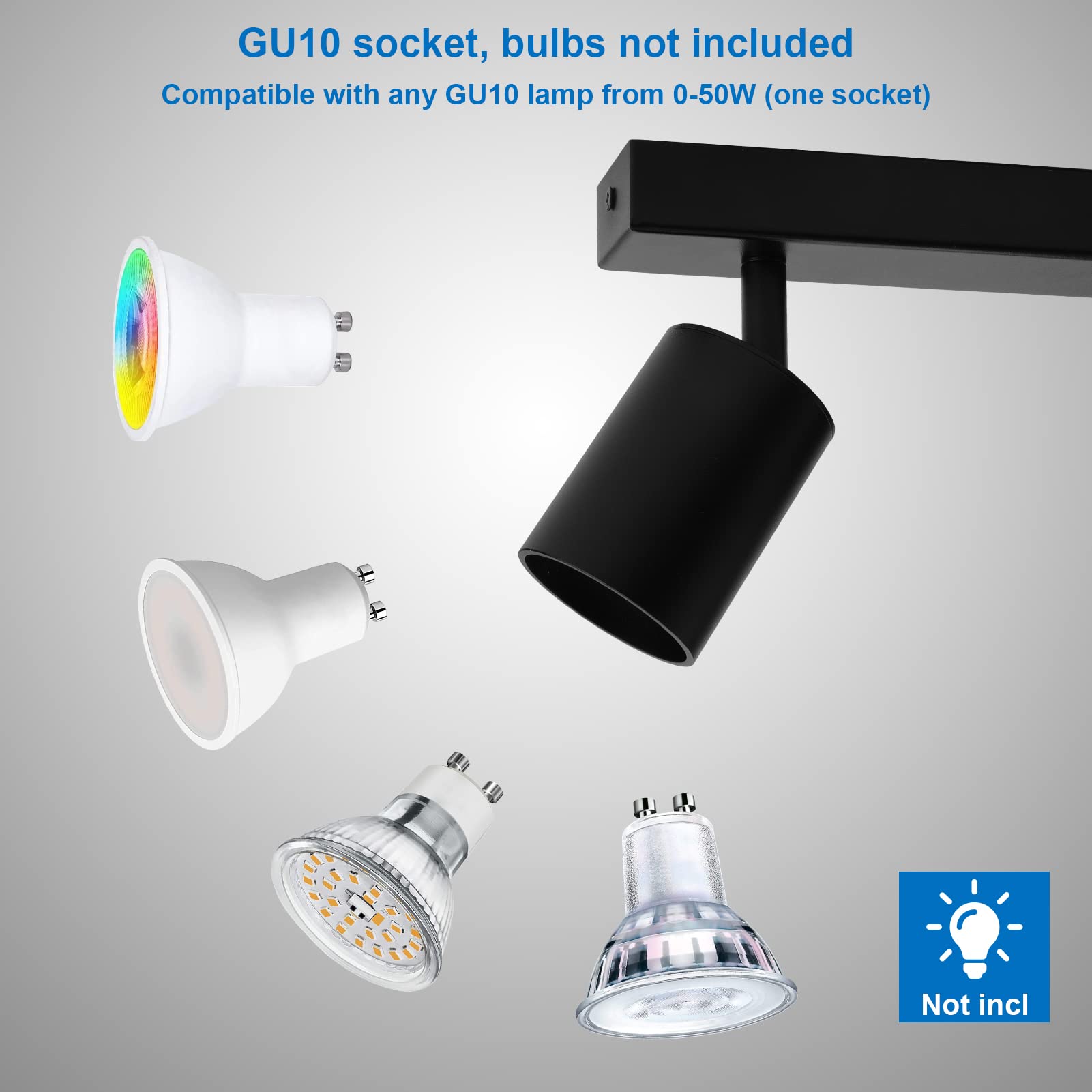 Klighten Deckenstrahler 2 Flammig Schwarz, GU10 Deckenlampe Strahler Schwenkbar, Spotleuchte Drehbar Deckenspots für Küche, Schlafzimmer, Wohnzimmer, Flur, Ohne Leuchtmittel