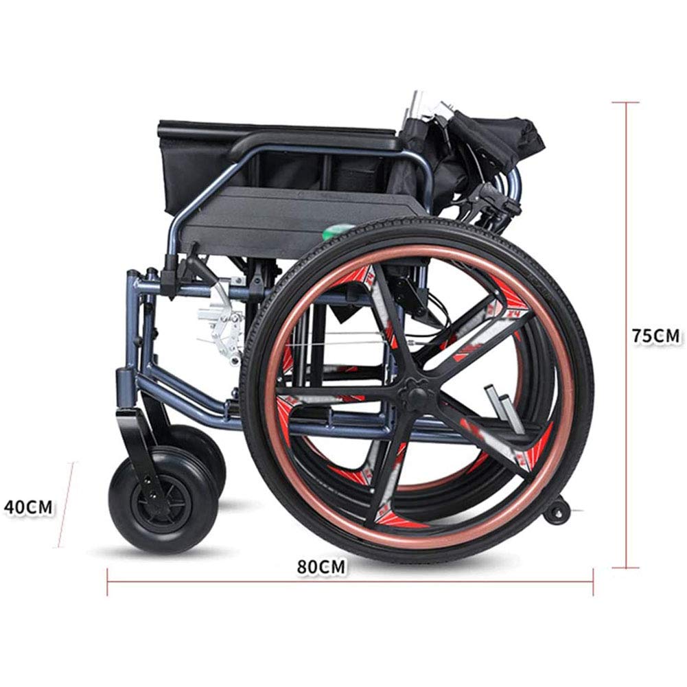 Silla de ruedas autopropulsada plegable de aluminio ligera Silla de ruedas de viaje ultraligera pequeña Patinete de empuje de aleación de aluminio portátil para personas mayores