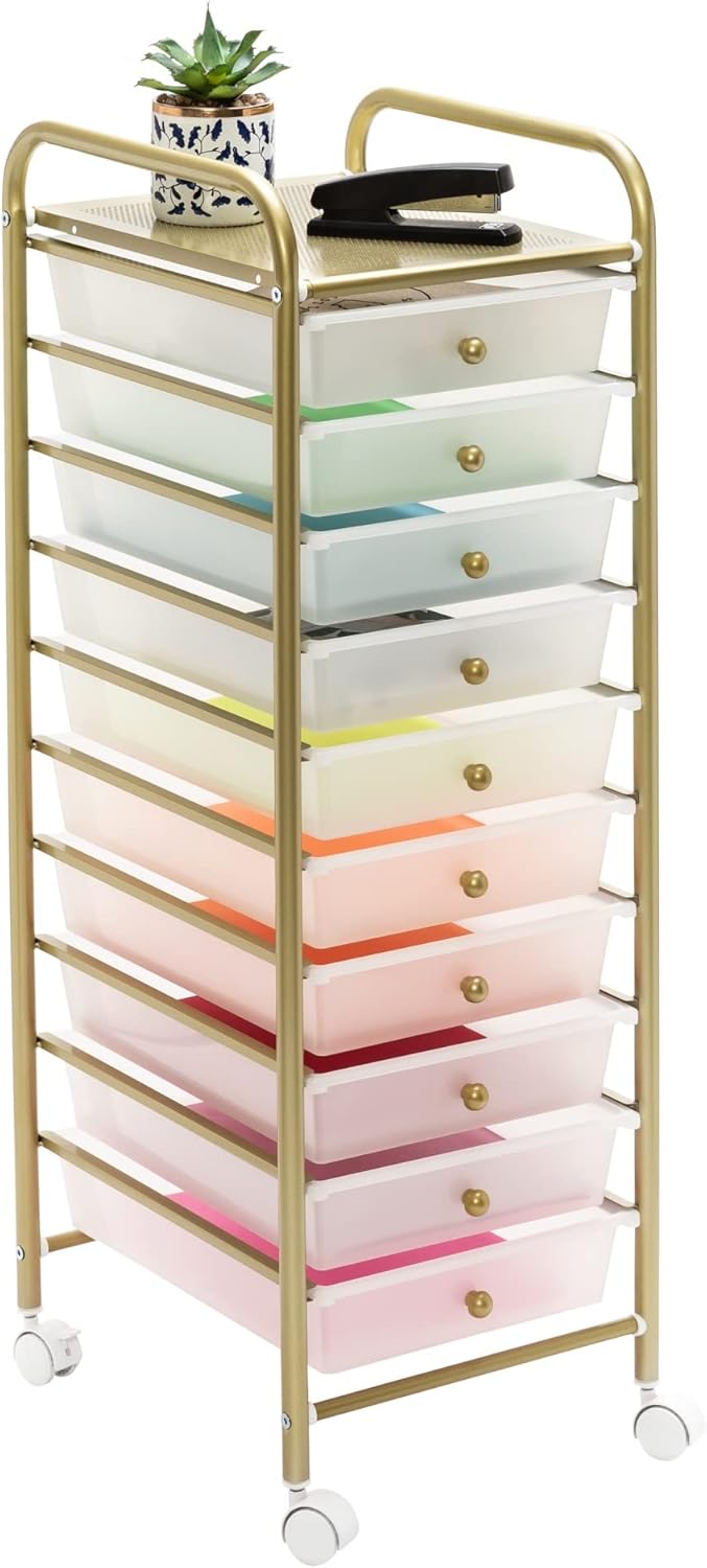 Honey Can Do 10Drawer Metal Rolling Storage Cart, Gold CRT