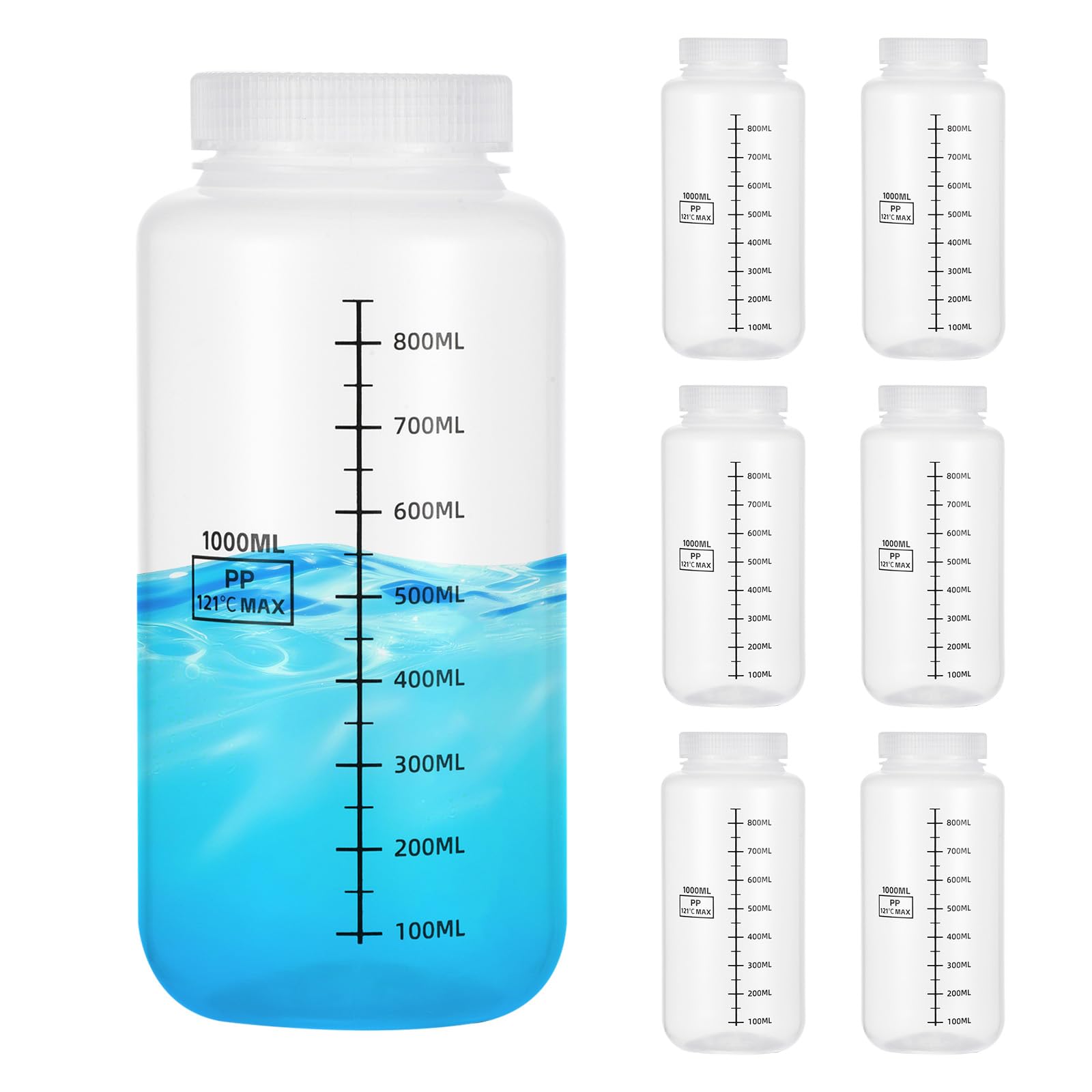 PATIKIL 6 Pezzi Bottiglie Modello In Plastica Con Tappo A Vite, 34 Oz 1000ml Bottiglia Reagente A Bocca Larga Contenitori Modello Trasparenti PP Con Coperchio Per Laboratorio Acqua