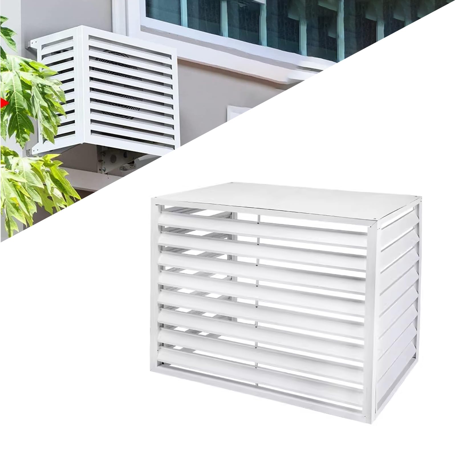 QYMYOZ Outdoor Air Conditioner Cover for Heat Pump - Decorative Privacy Fence Screen, Noise Reduction Sound Barrier with 45° Inclined Grille for Enhanced Curb Appeal and Protect