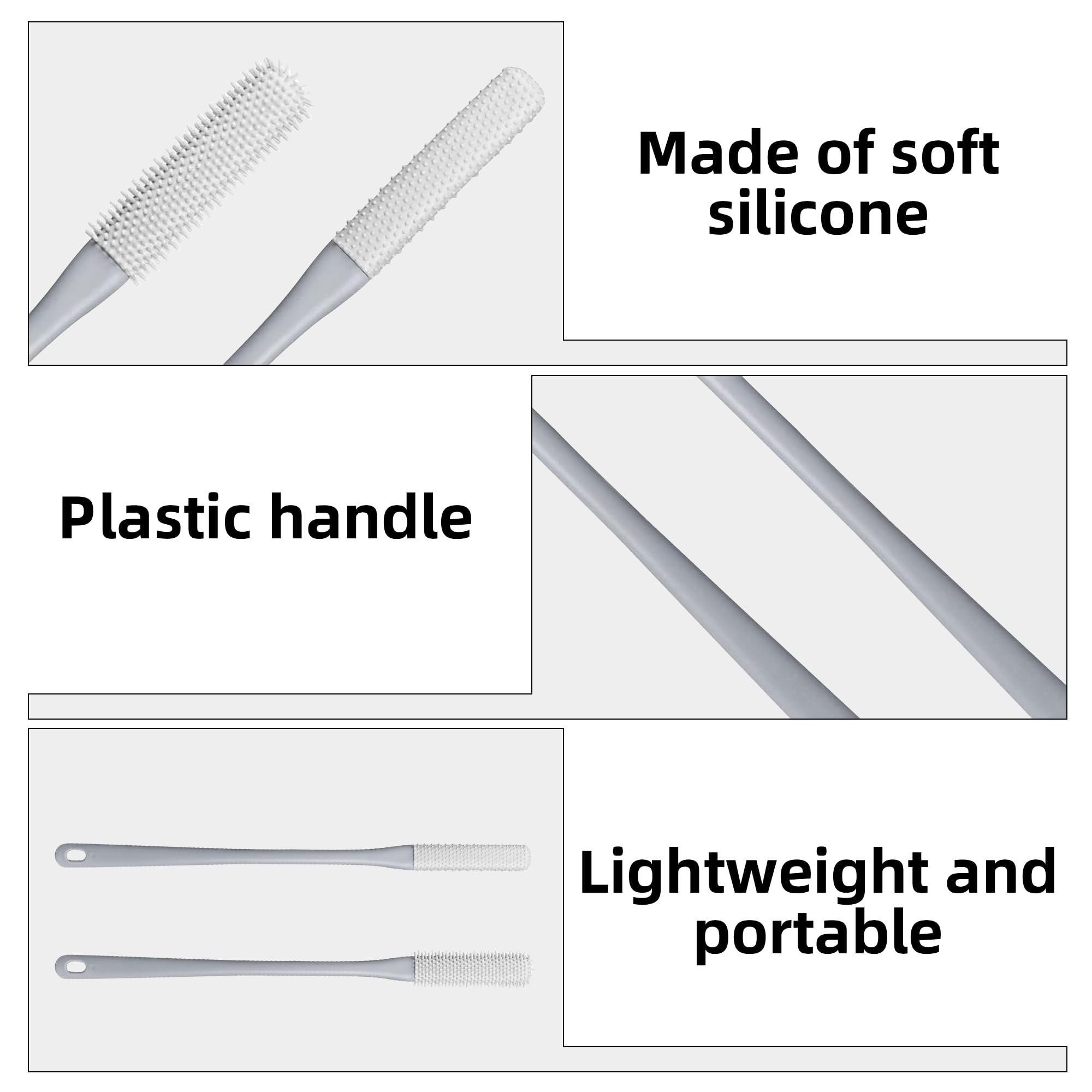 2PCS Silicone Foot Cleaning Brush With Long Handle, Grey Toe Gap Scrubber for Shower and Bath - Image 3